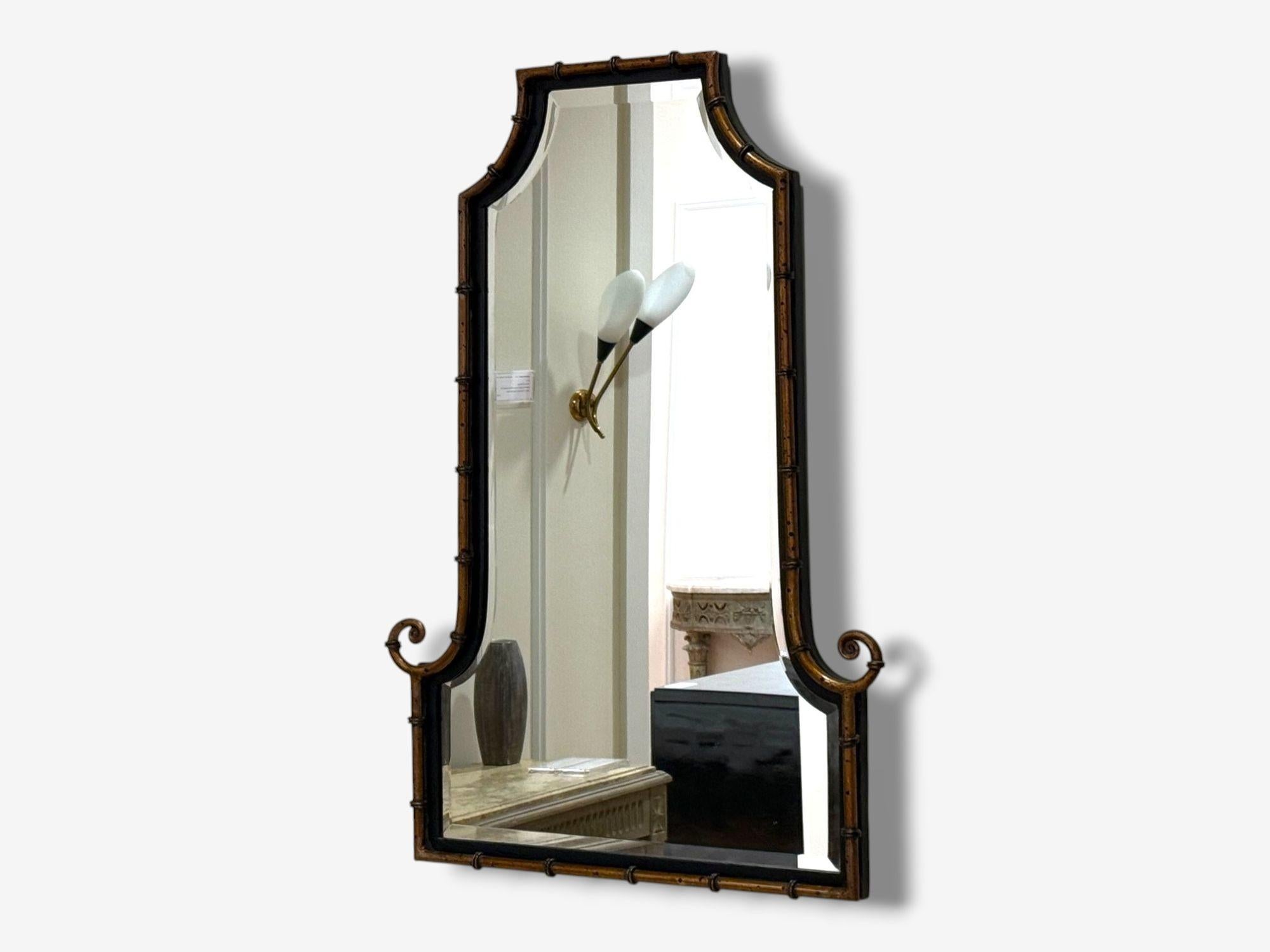 Hollywood Regency, Faux Bamboo Gilt Metal, Pagoda Form Wall Mirrors, USA, 1960s For Sale 1
