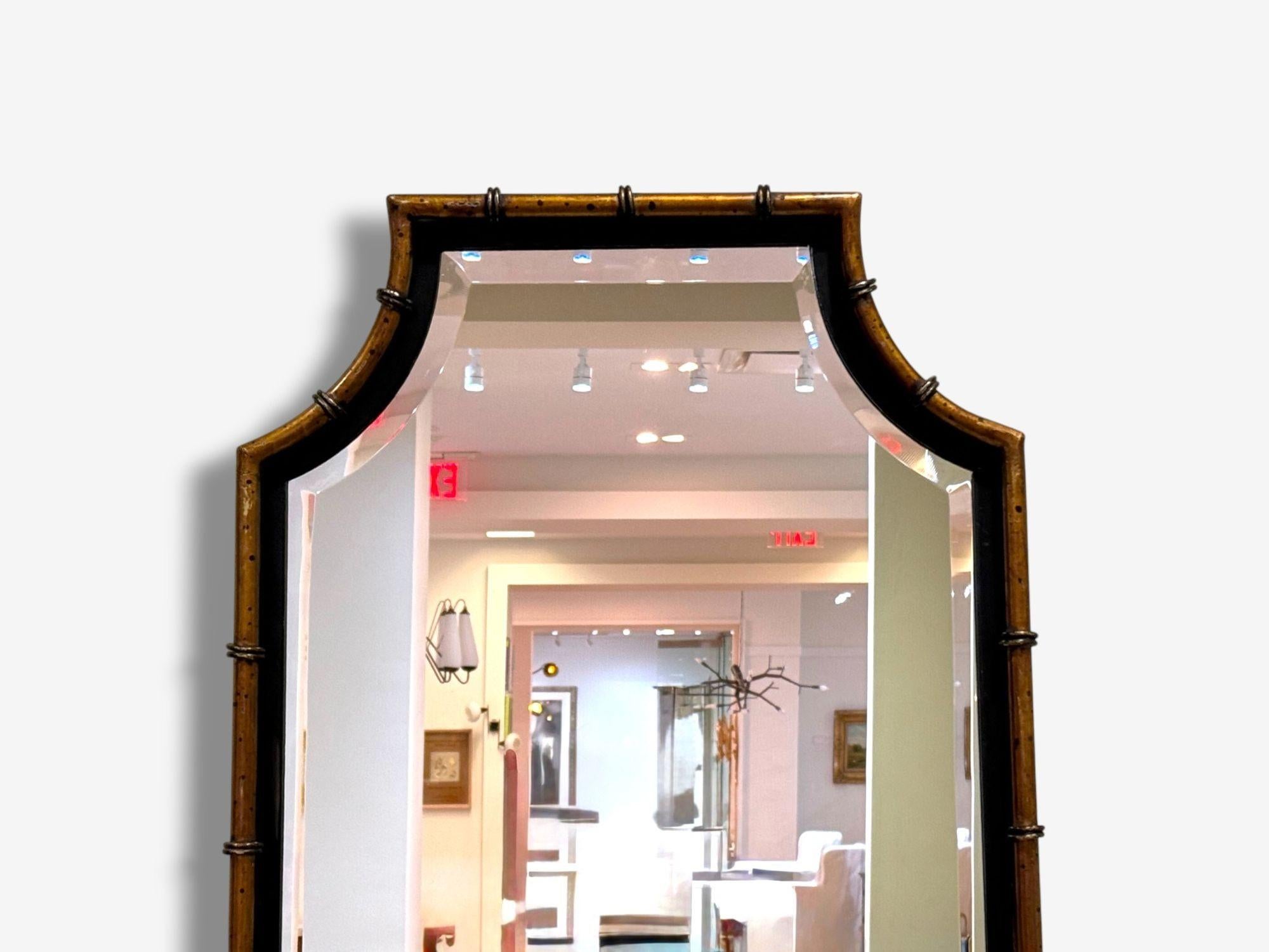 Hollywood Regency, Faux Bamboo Gilt Metal, Pagoda Form Wall Mirrors, USA, 1960s For Sale 2