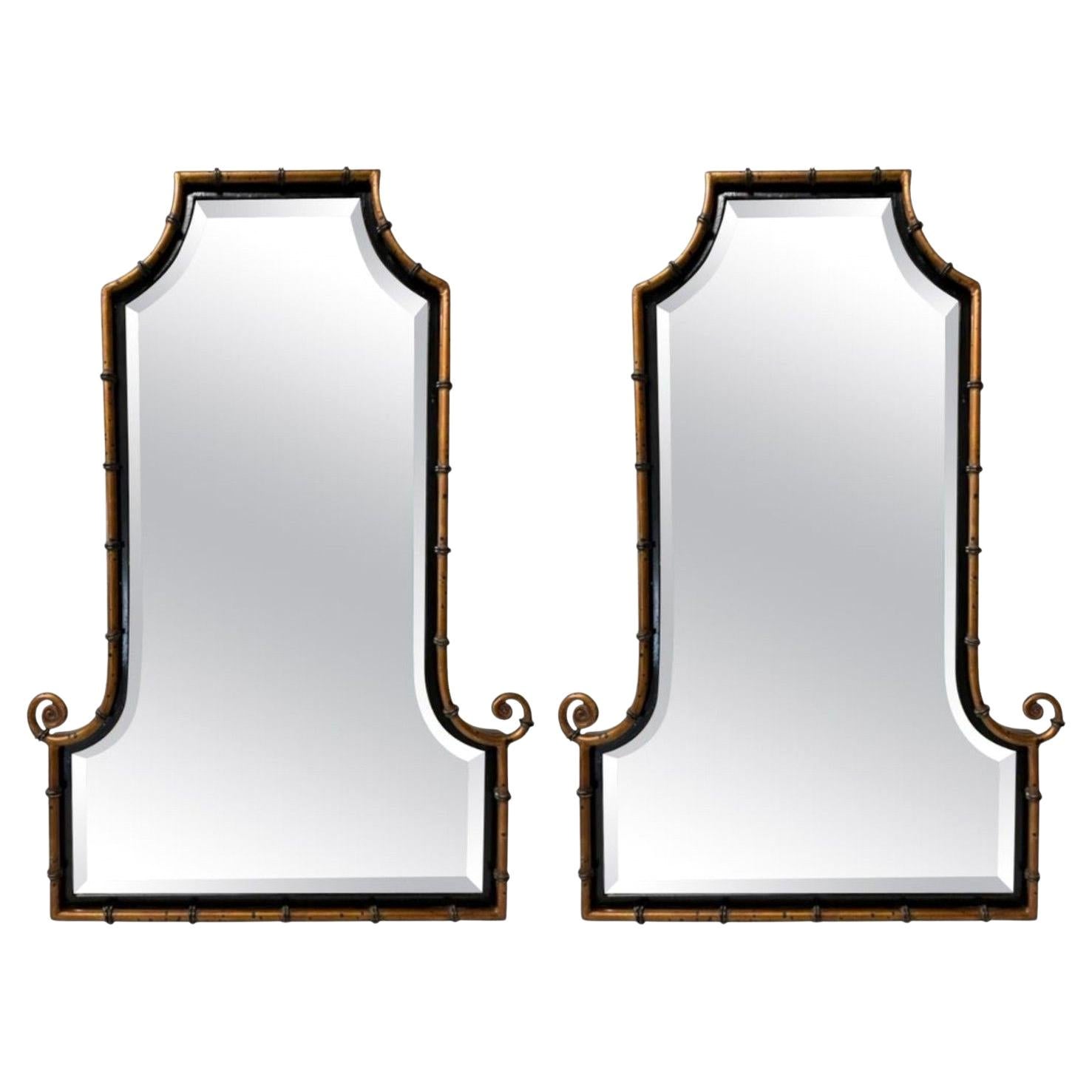 Hollywood Regency, Faux Bamboo Gilt Metal, Pagoda Form Wall Mirrors, USA, 1960s