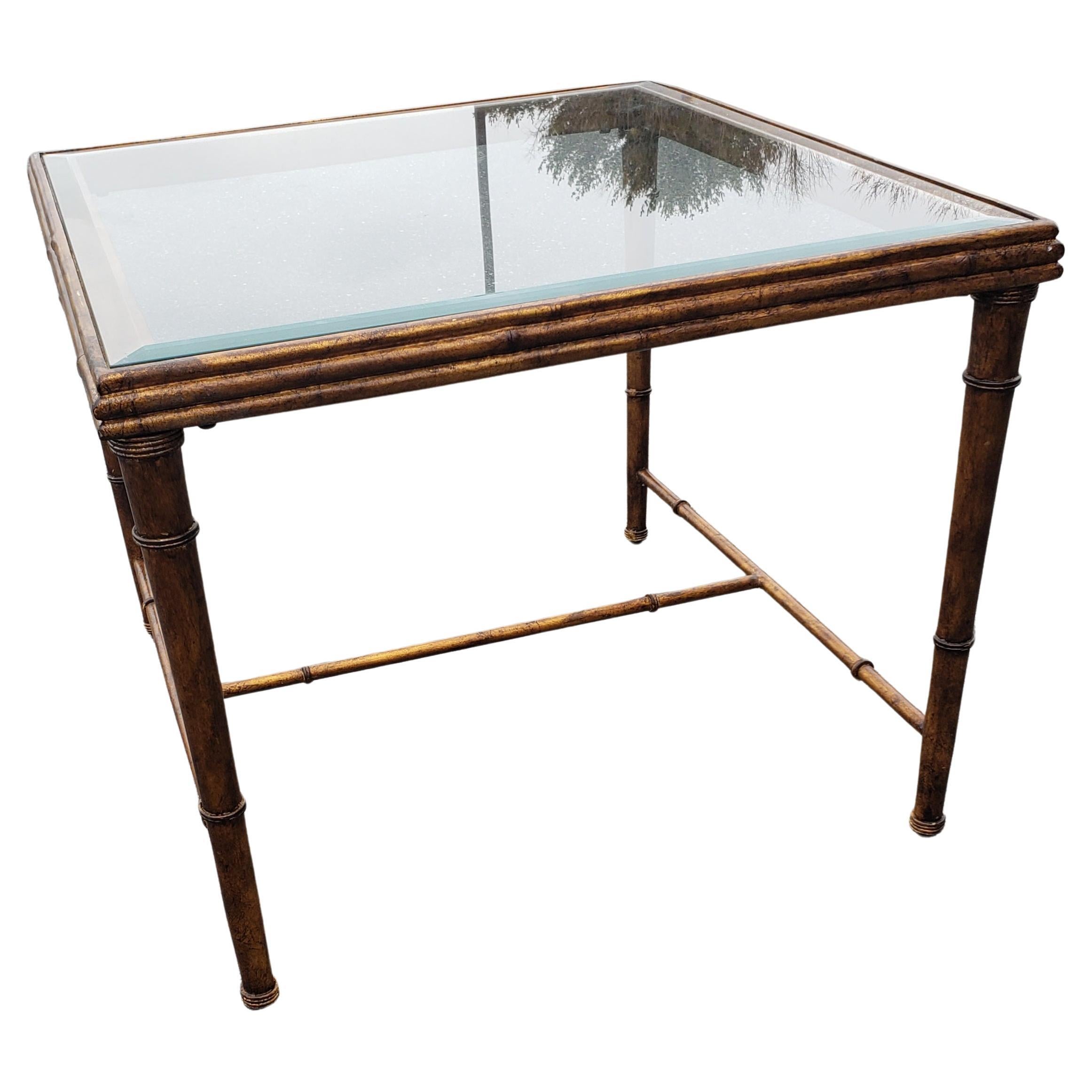 20th Century Hollywood Regency Faux Bamboo Giltwood Metal & Glass Center Table or Side Table For Sale