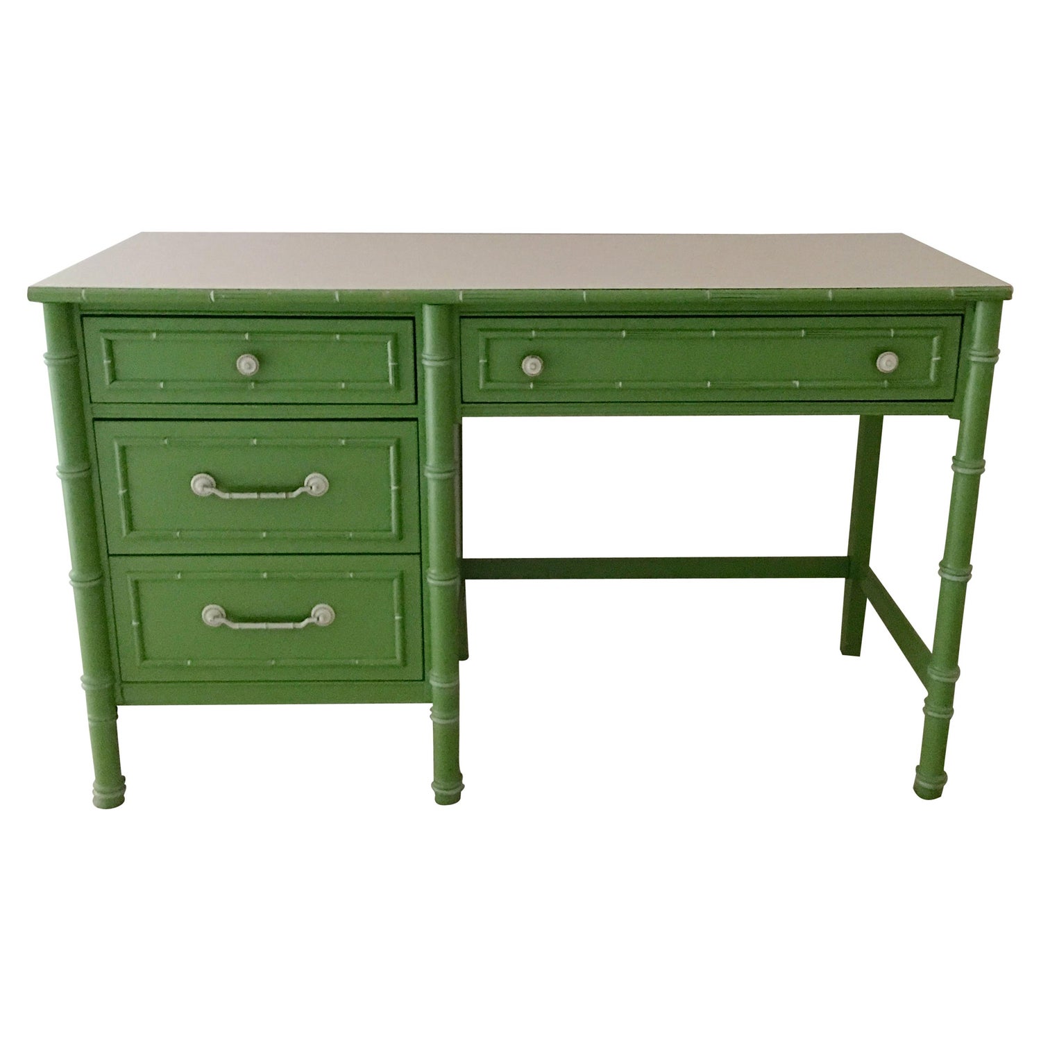 Hollywood Regency Faux Bamboo Green And White Desk By Thomasville