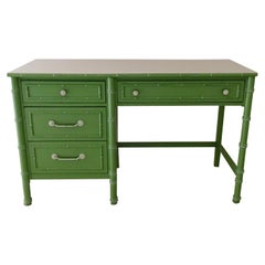 Vintage Hollywood Regency Faux Bamboo Green and White Desk by Thomasville