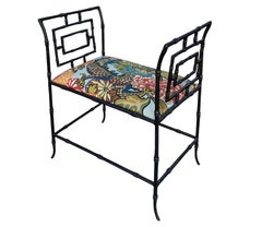 Hollywood Regency Faux Bamboo Metal Bench W Schumacher Chiang Mai Dragon