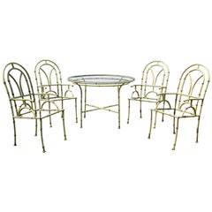 Hollywood Regency Faux Bamboo Metal Table and Chairs