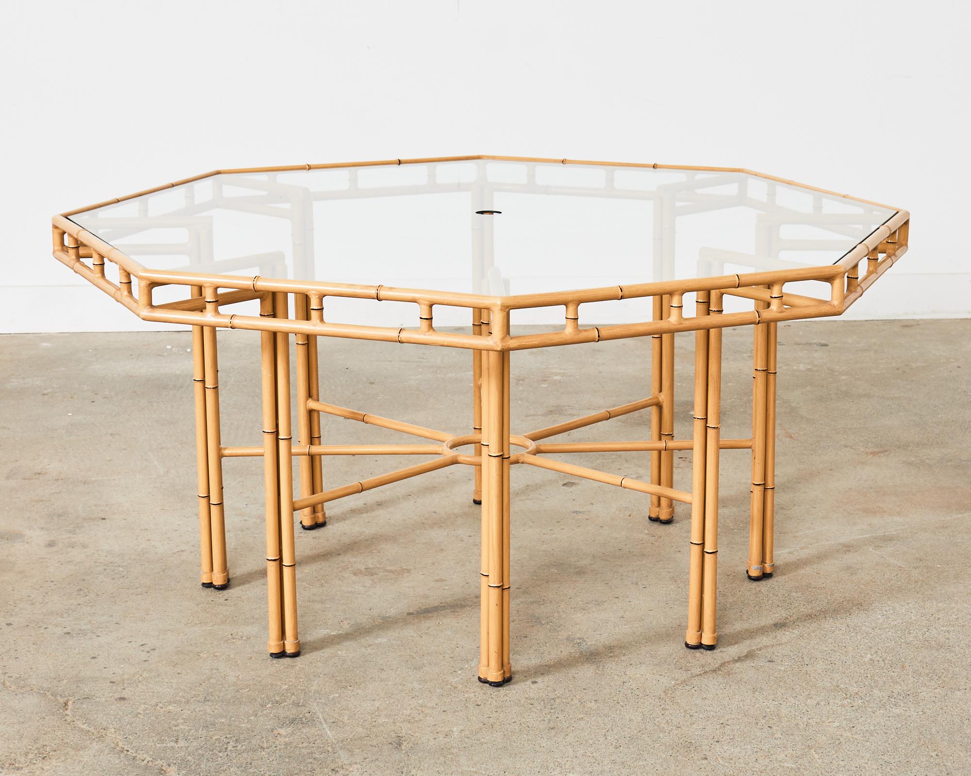 Hollywood Regency Faux Bamboo Octagonal Garden Dining Table For Sale 3