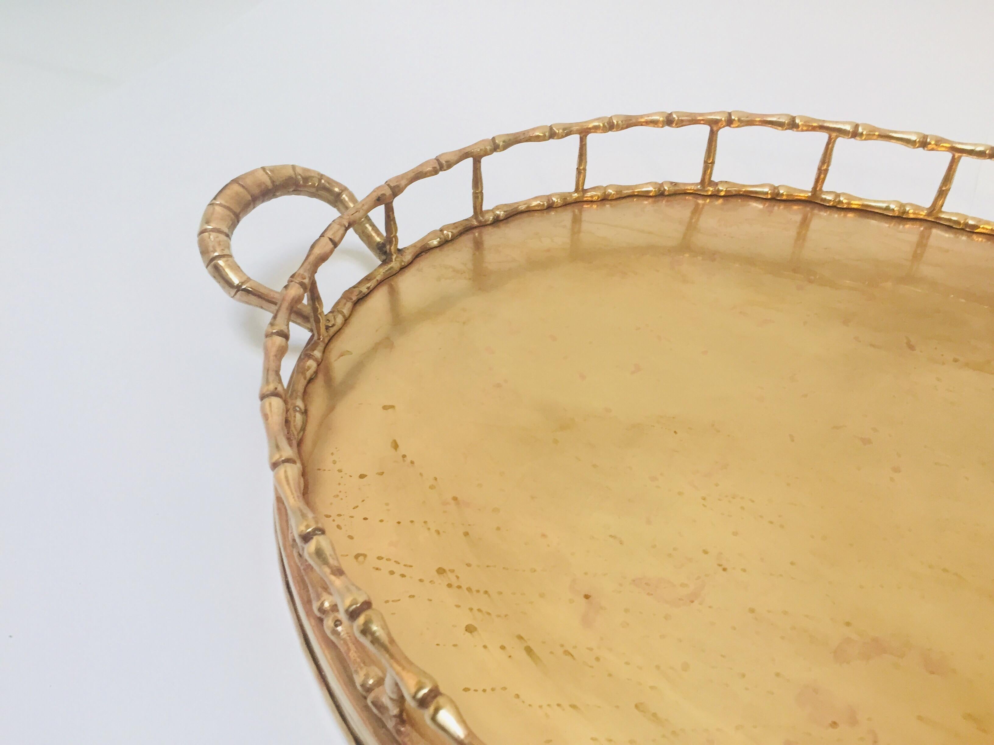 Hollywood Regency Faux Bamboo Oval Brass Serving Tray 4