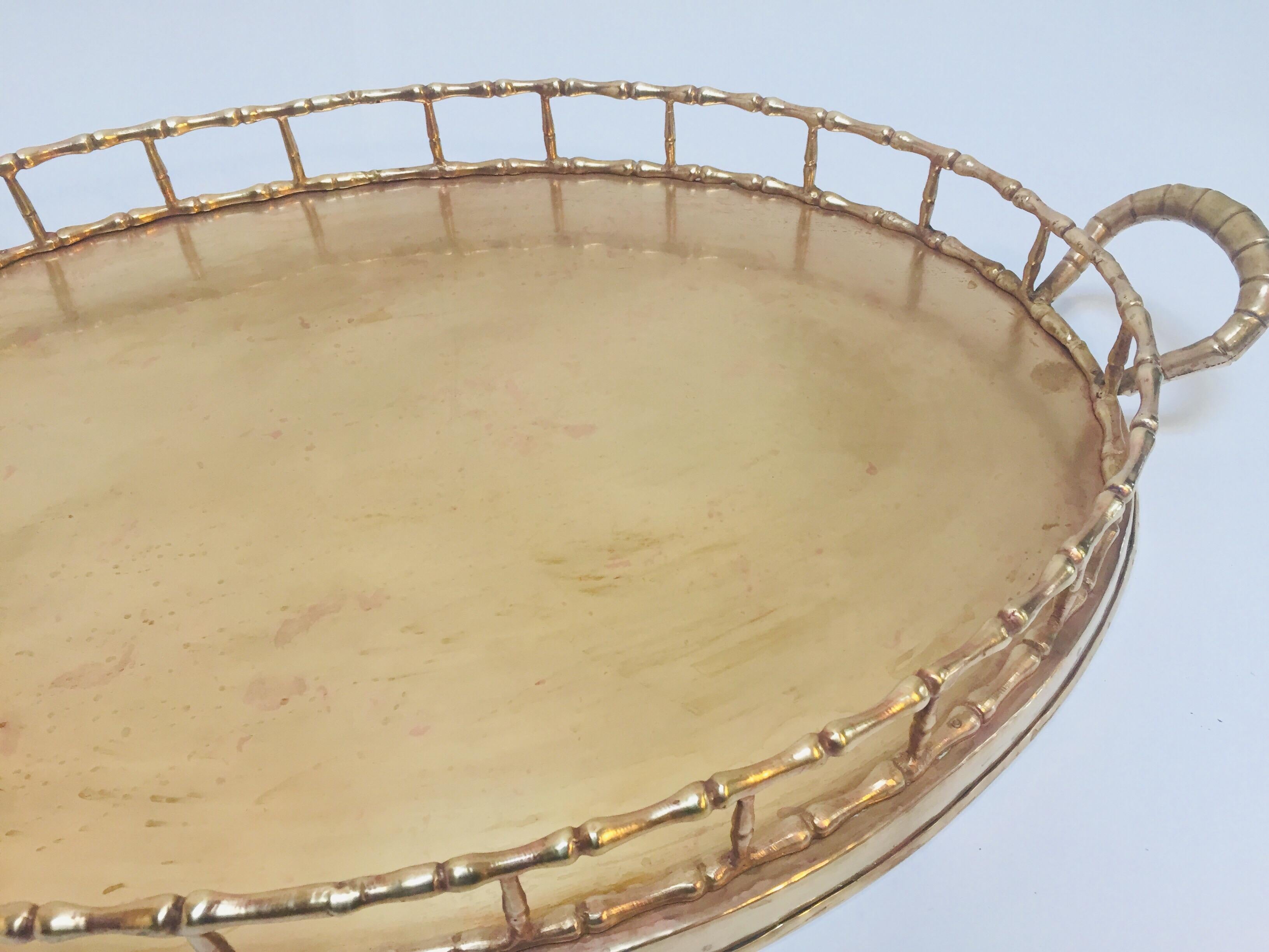 Hollywood Regency Faux Bamboo Oval Brass Serving Tray 5
