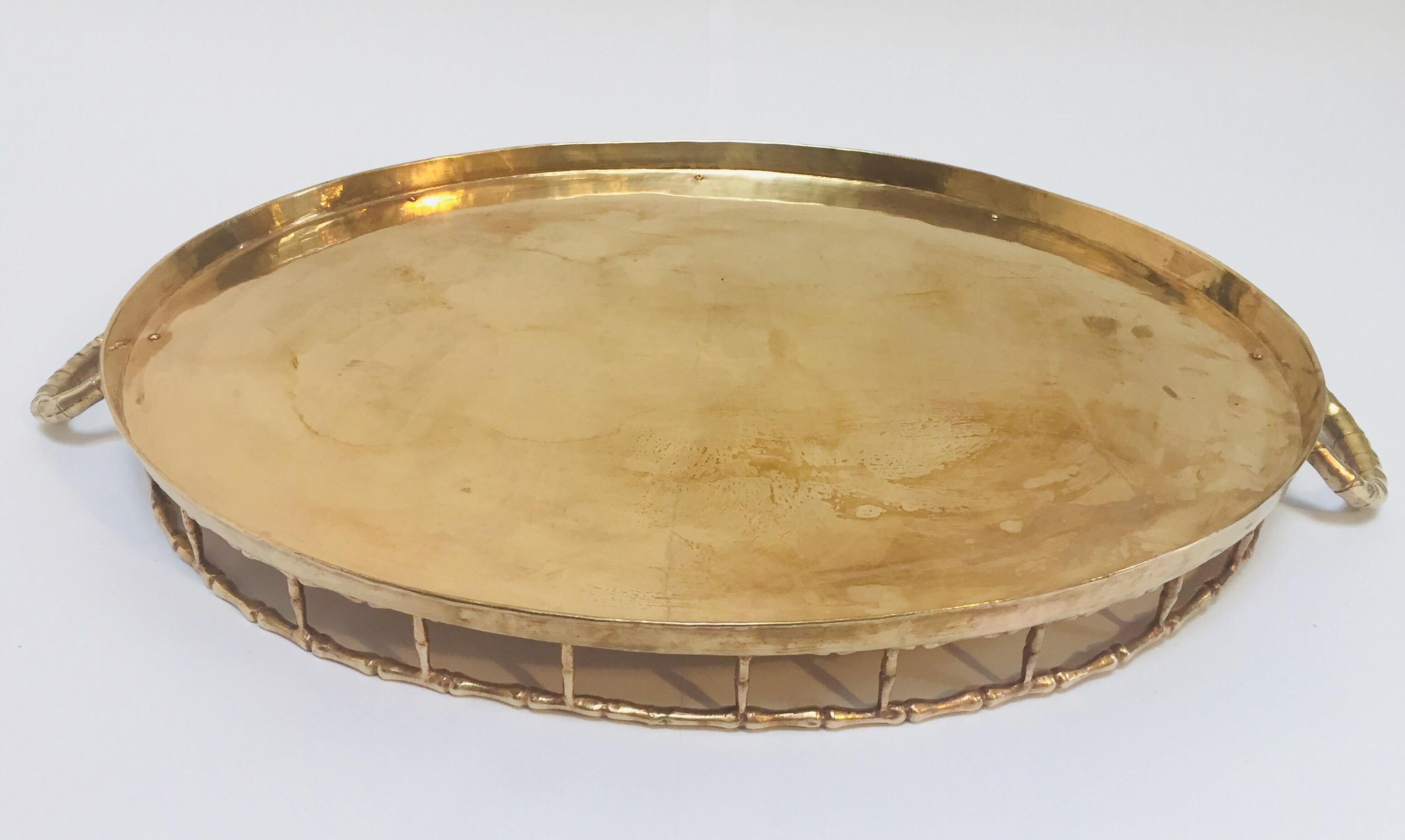 Hollywood Regency Faux Bamboo Oval Brass Serving Tray 7
