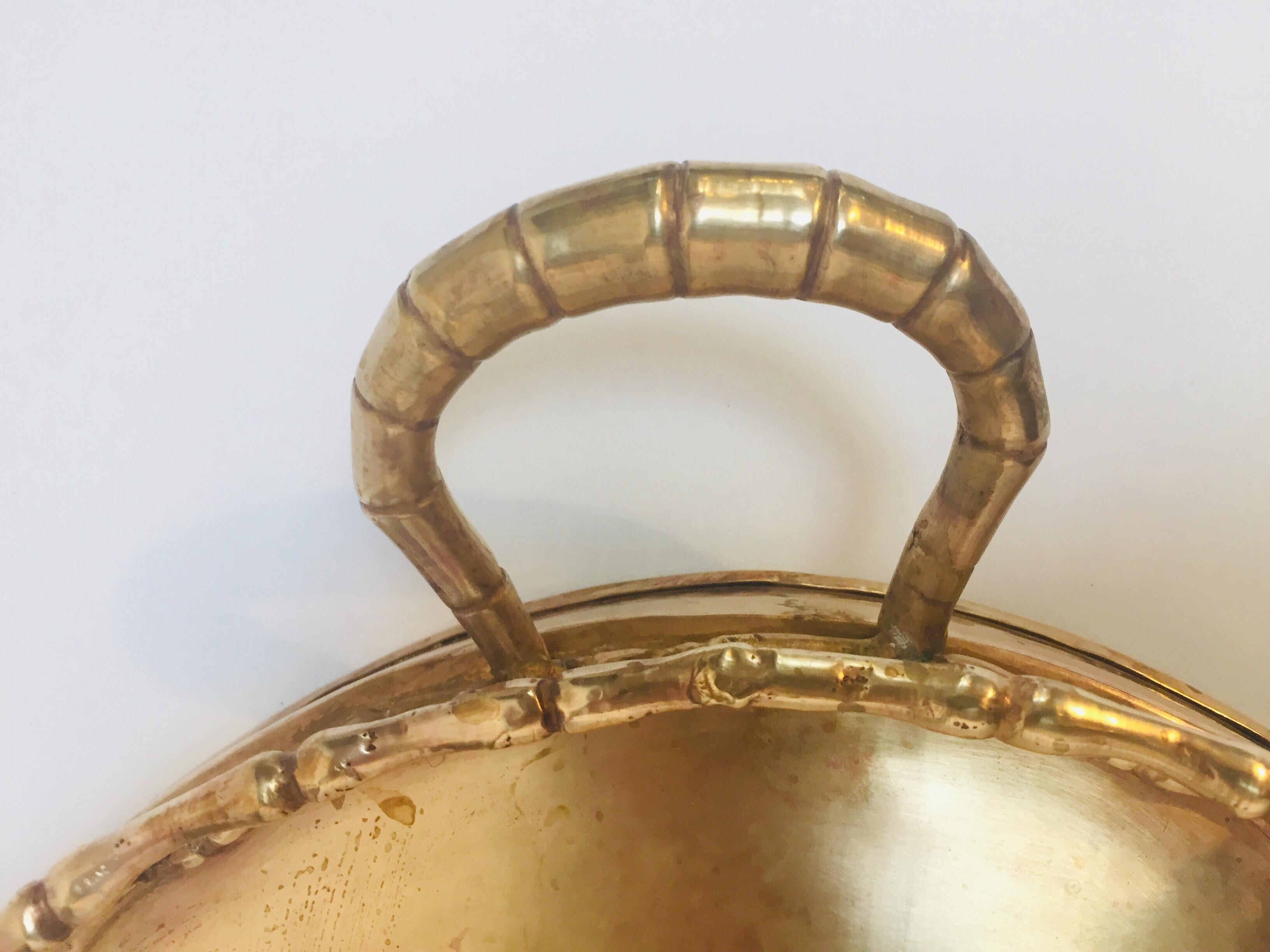 Hollywood Regency Faux Bamboo Oval Brass Serving Tray In Good Condition In North Hollywood, CA
