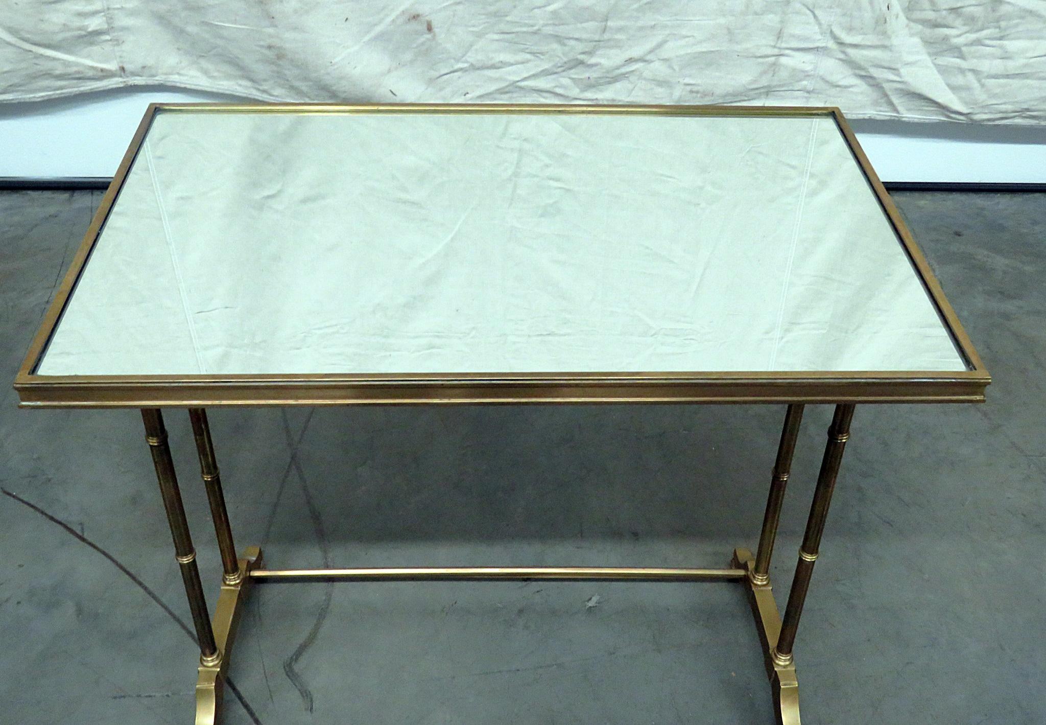20th Century Maison Bagues Attr. Hollywood Regency Faux Bamboo Mirrored Brass Side Table