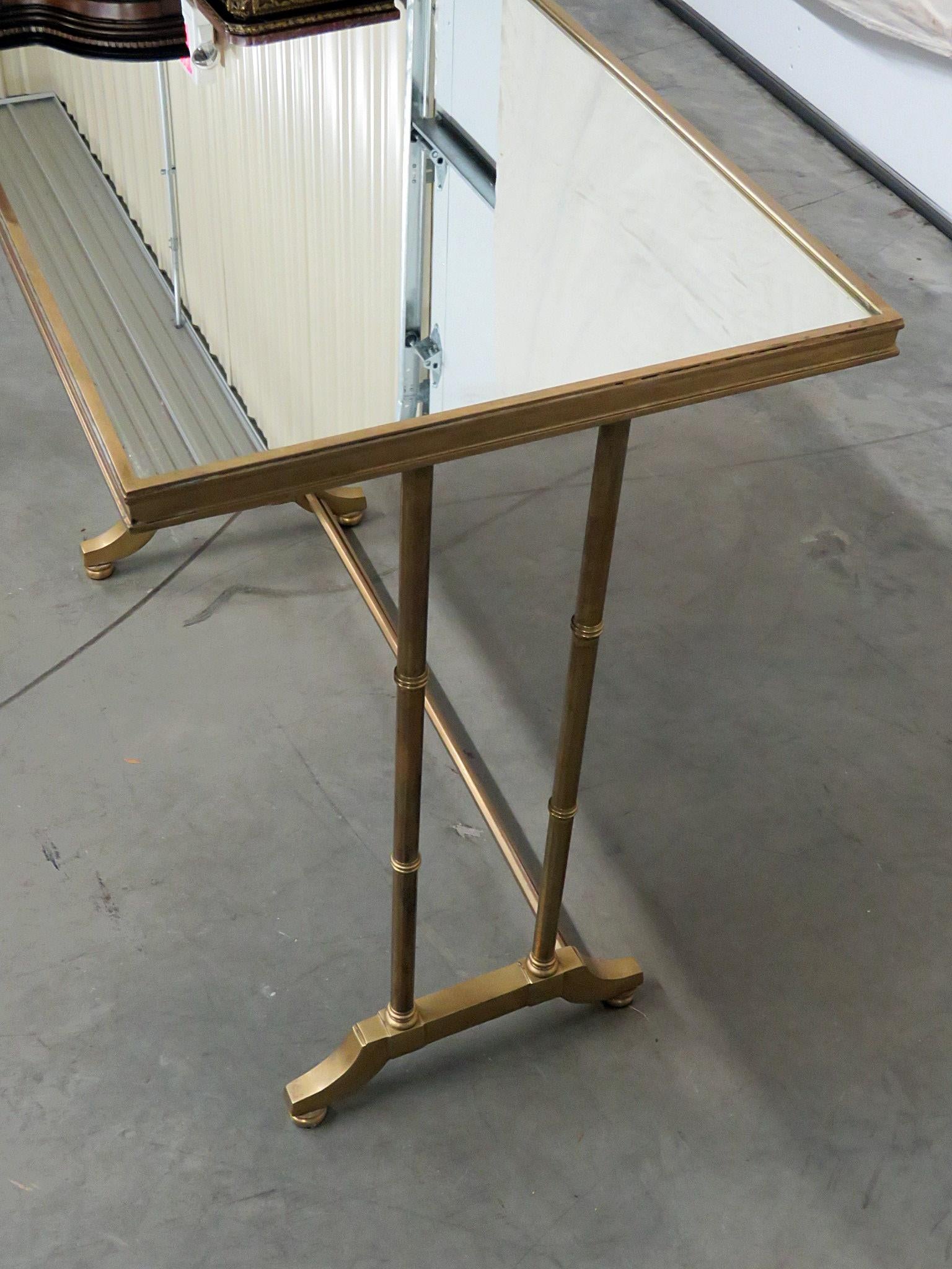 Maison Bagues Attr. Hollywood Regency Faux Bamboo Mirrored Brass Side Table 1