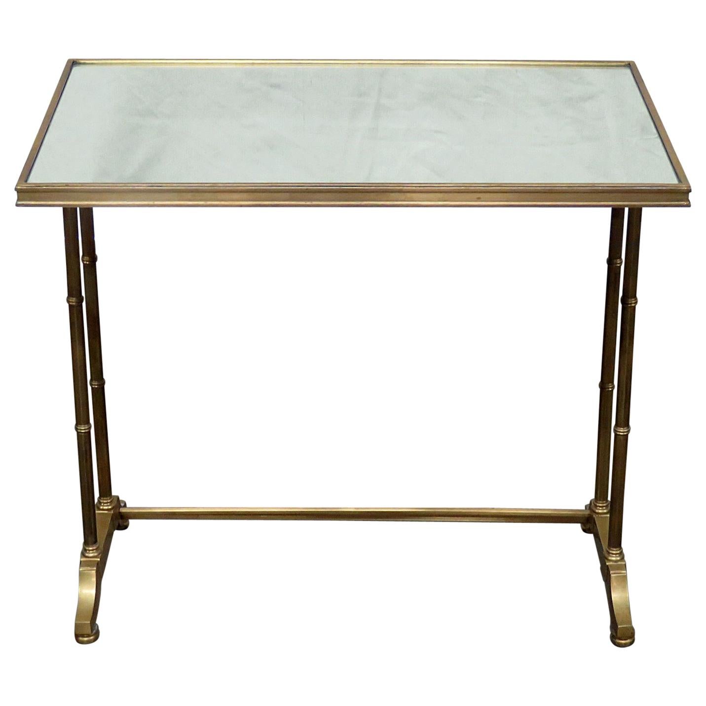 Maison Bagues Attr. Hollywood Regency Faux Bamboo Mirrored Brass Side Table