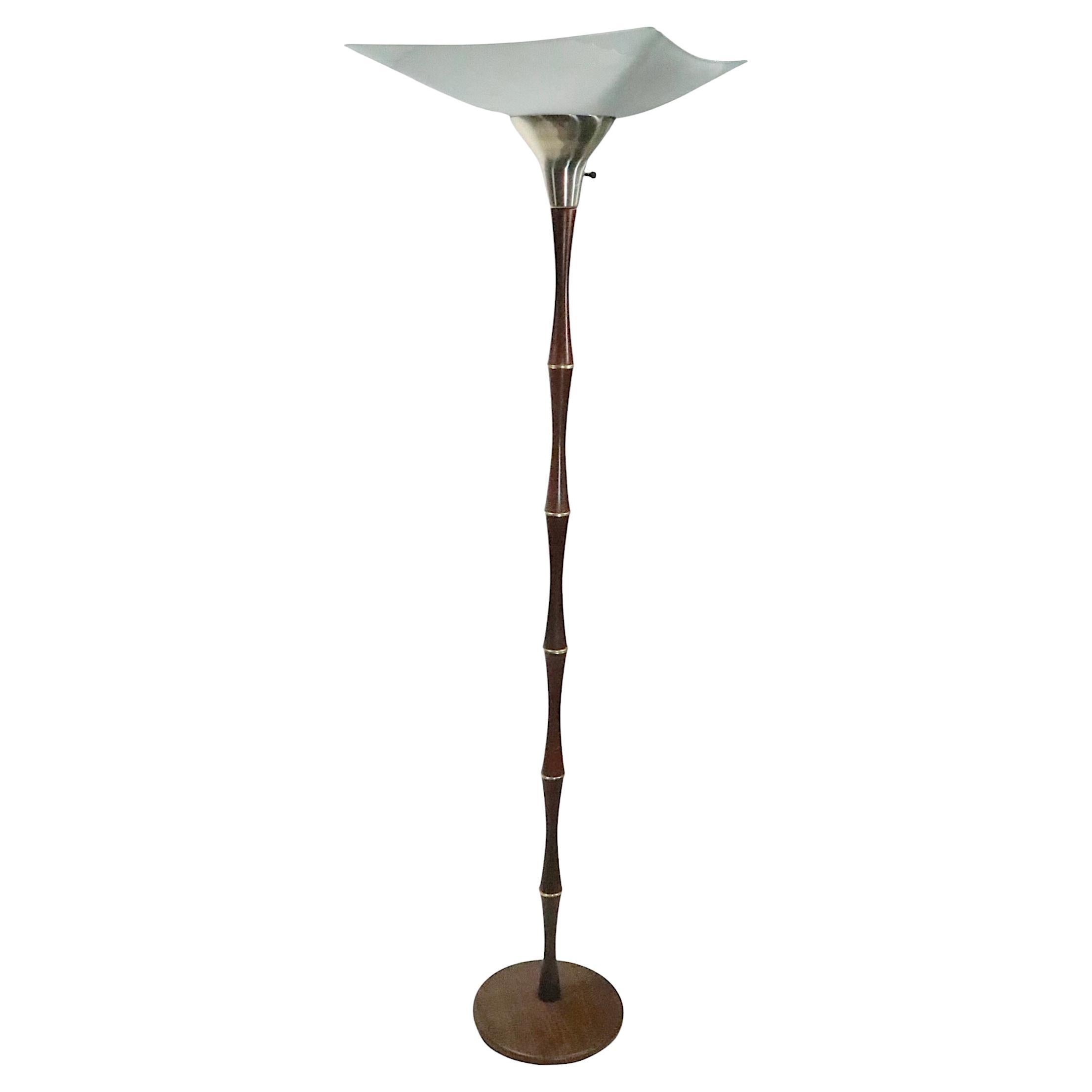 Hollywood Regency Faux Bamboo Torchiere Uplight Floor Lamp c 1940/50's