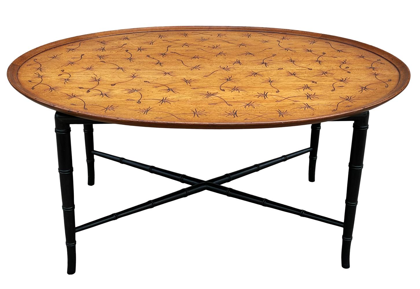 Mid-Century Modern Hollywood Regency Faux Bamboo Tray Cocktail Table with Oak Top by Kittinger For Sale