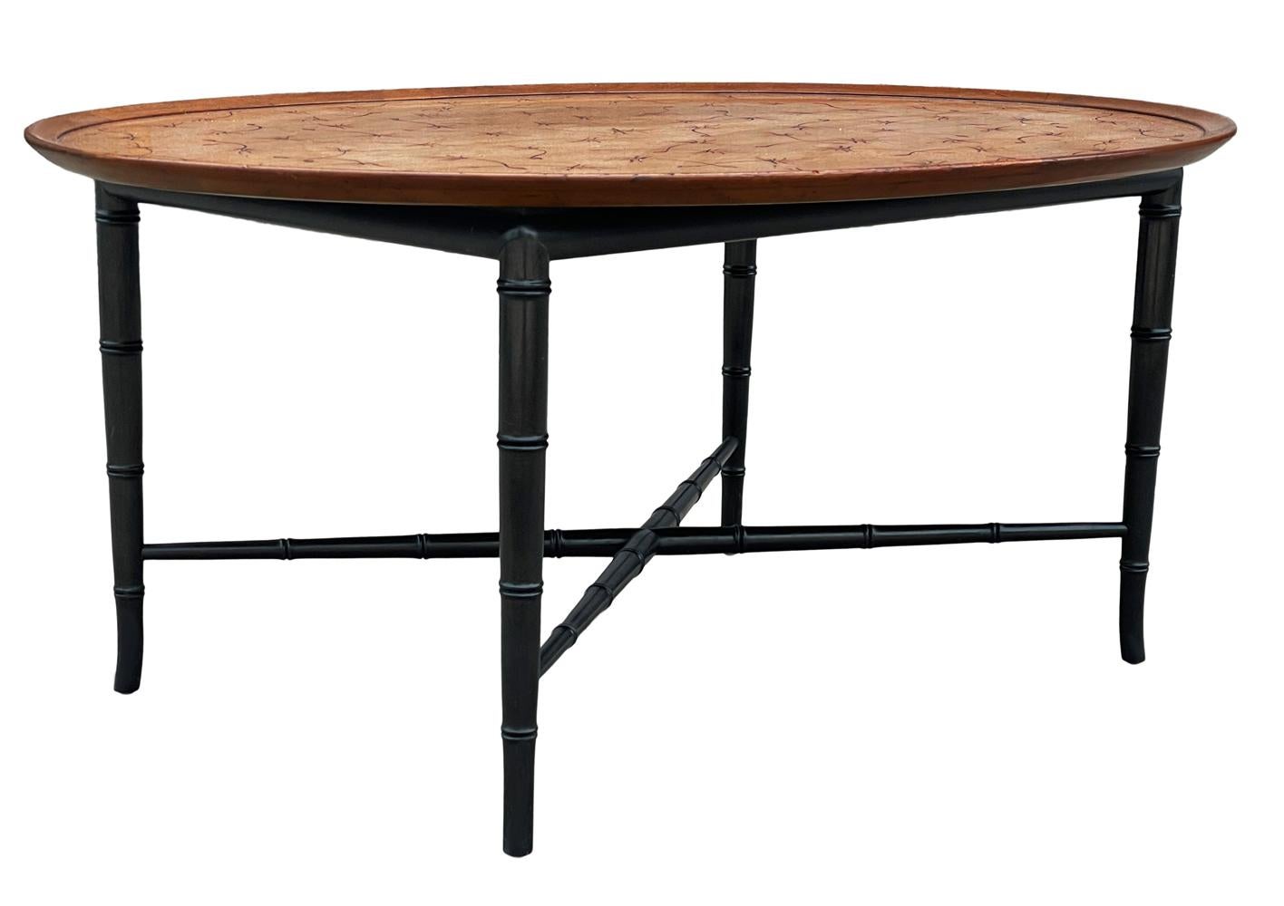 American Hollywood Regency Faux Bamboo Tray Cocktail Table with Oak Top by Kittinger For Sale