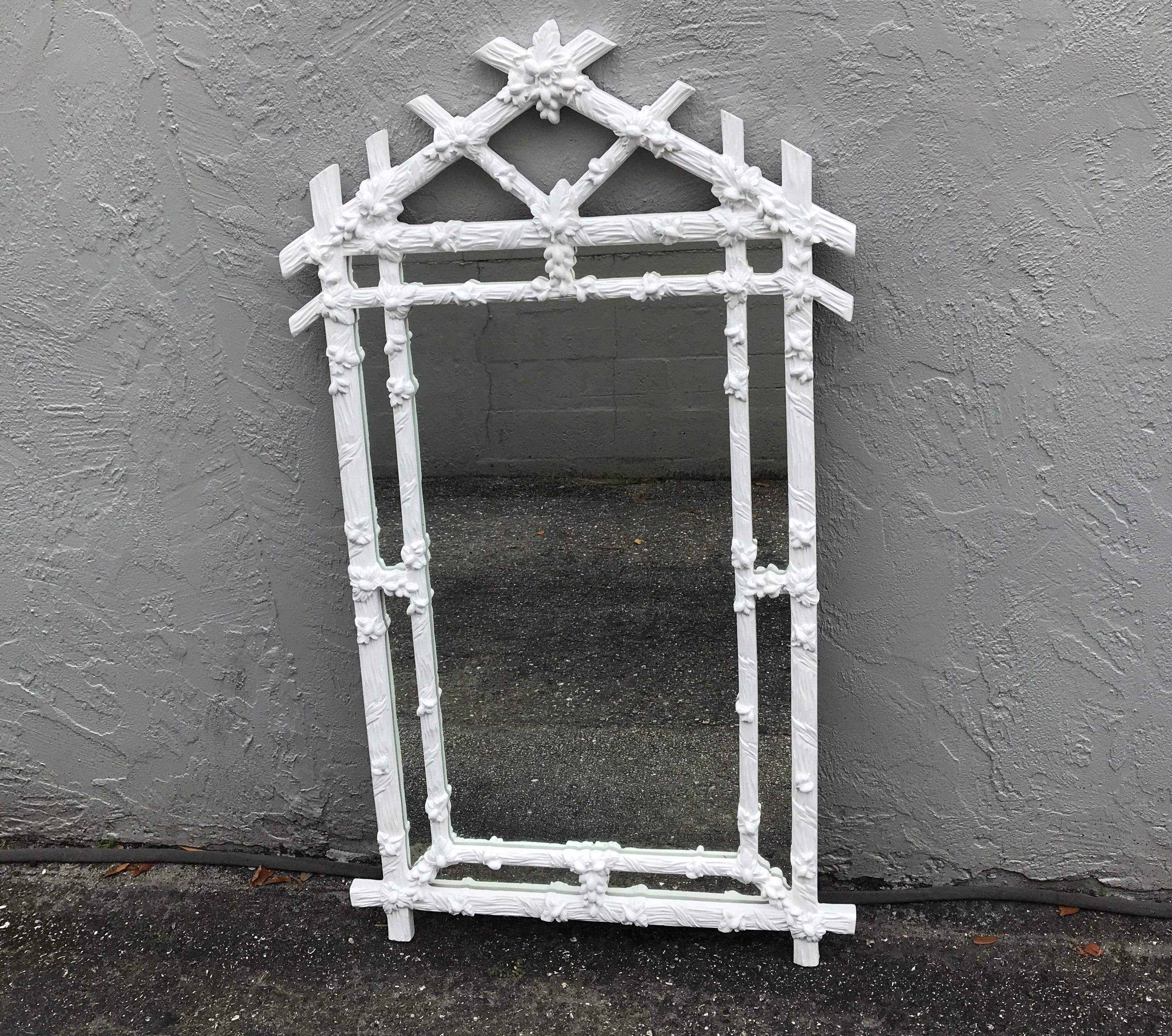 White faux bois mirror by Gampel Stoll in the Hollywood Regency style.