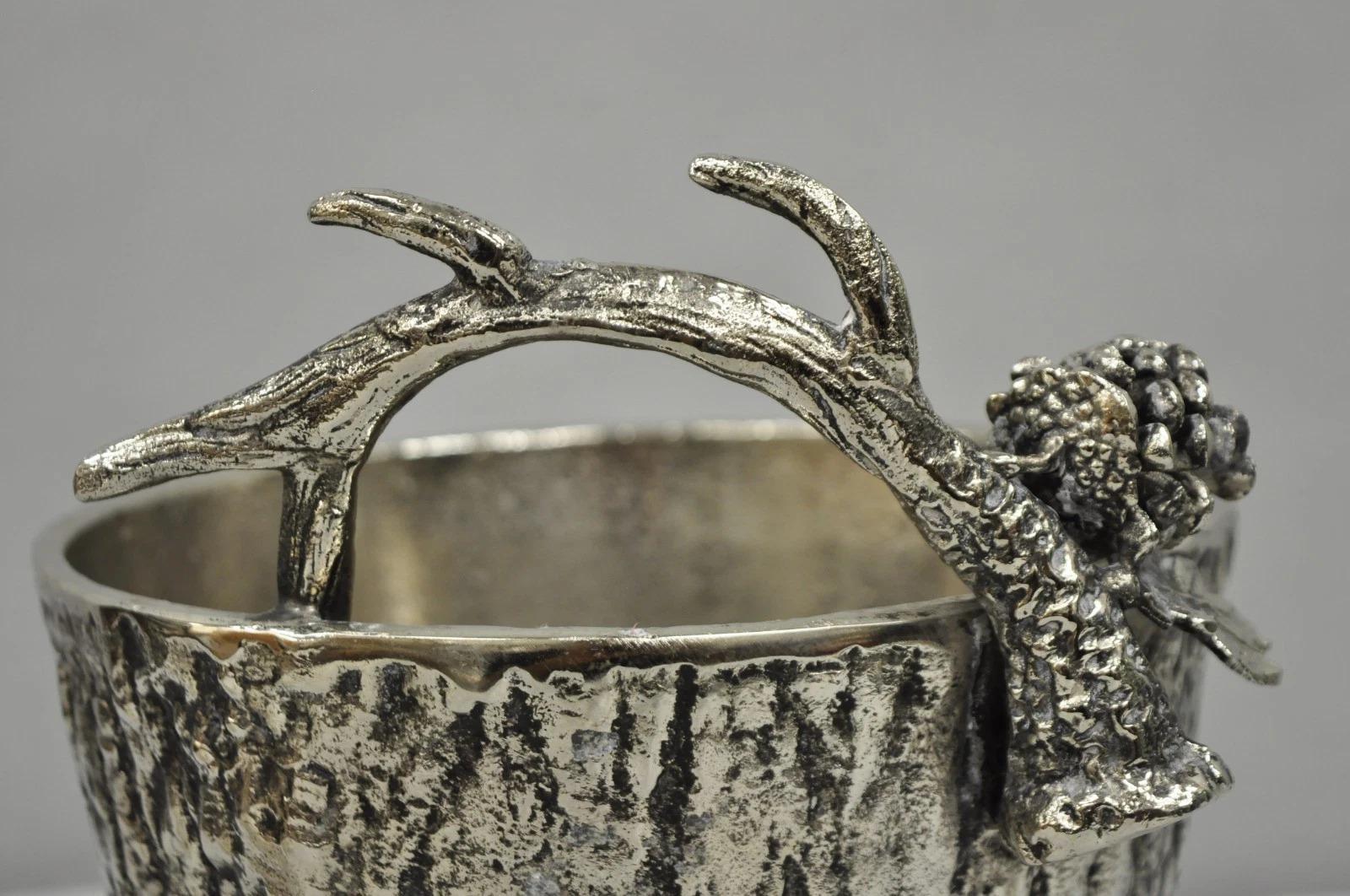 Hollywood Regency Faux Bois Silver Plated Antler Branch Chiller Bucket Mud Pie For Sale 7