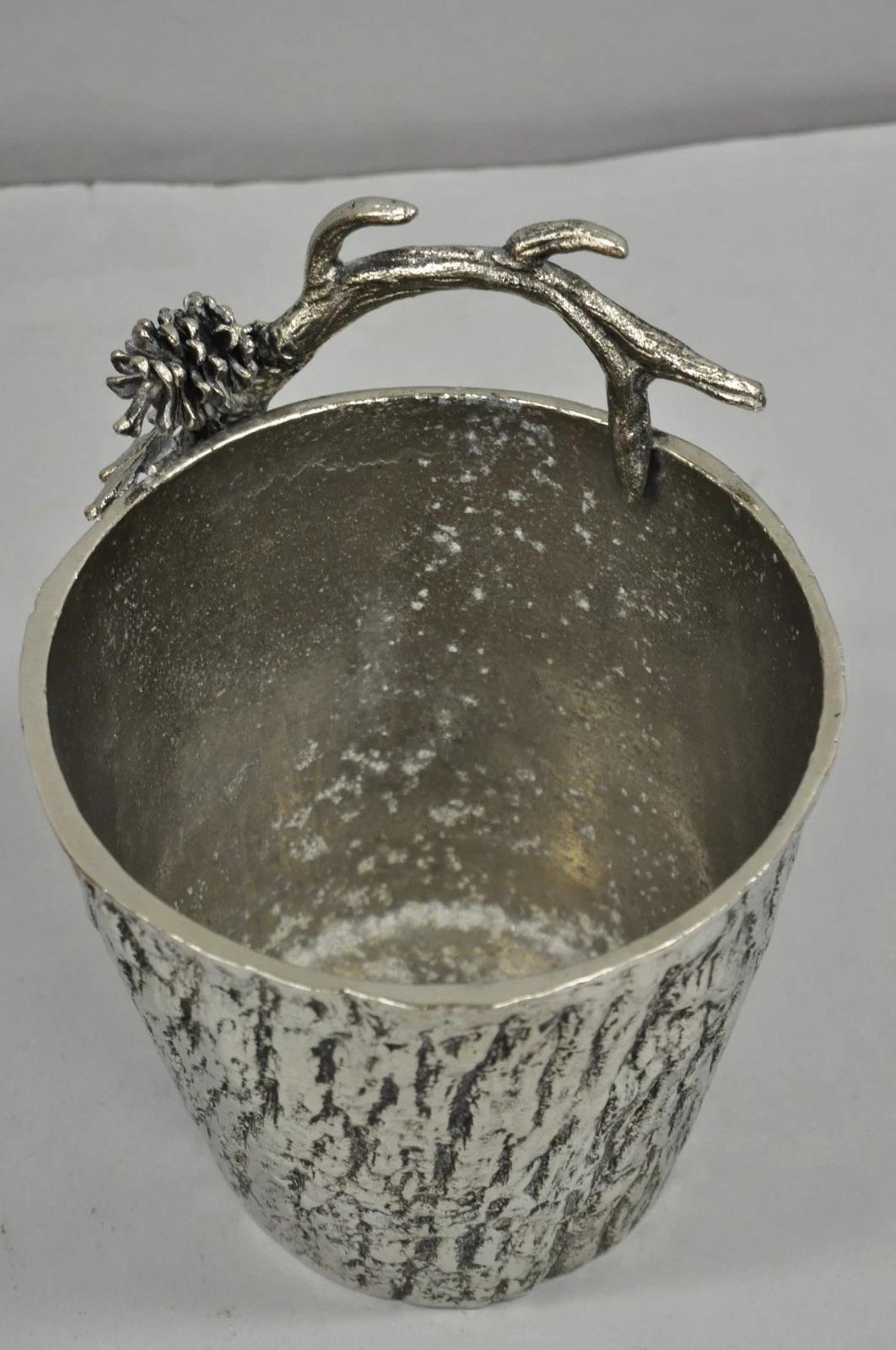 Hollywood Regency Faux Bois Silver Plated Antler Branch Chiller Bucket Mud Pie For Sale 1