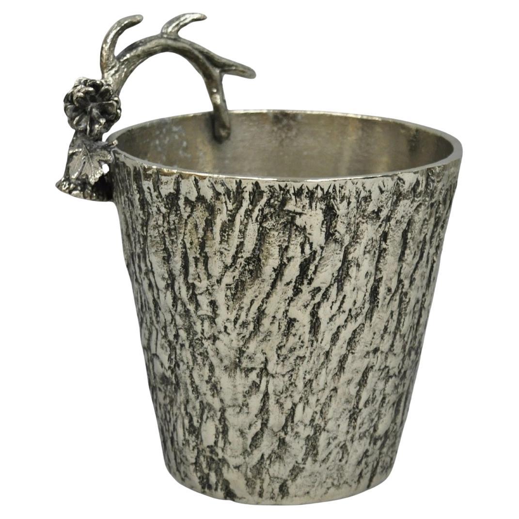 Hollywood Regency Faux Bois Silver Plated Antler Branch Chiller Bucket Mud Pie For Sale