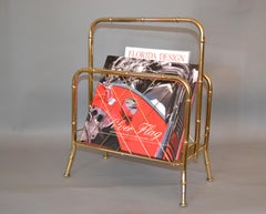 Hollywood Regency Brass Faux Bamboo and Cane Magazine Newspaper Stand Rack