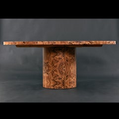 Hollywood Regency Faux Burled Olive Wood Round Pedestal Extending Dining Table