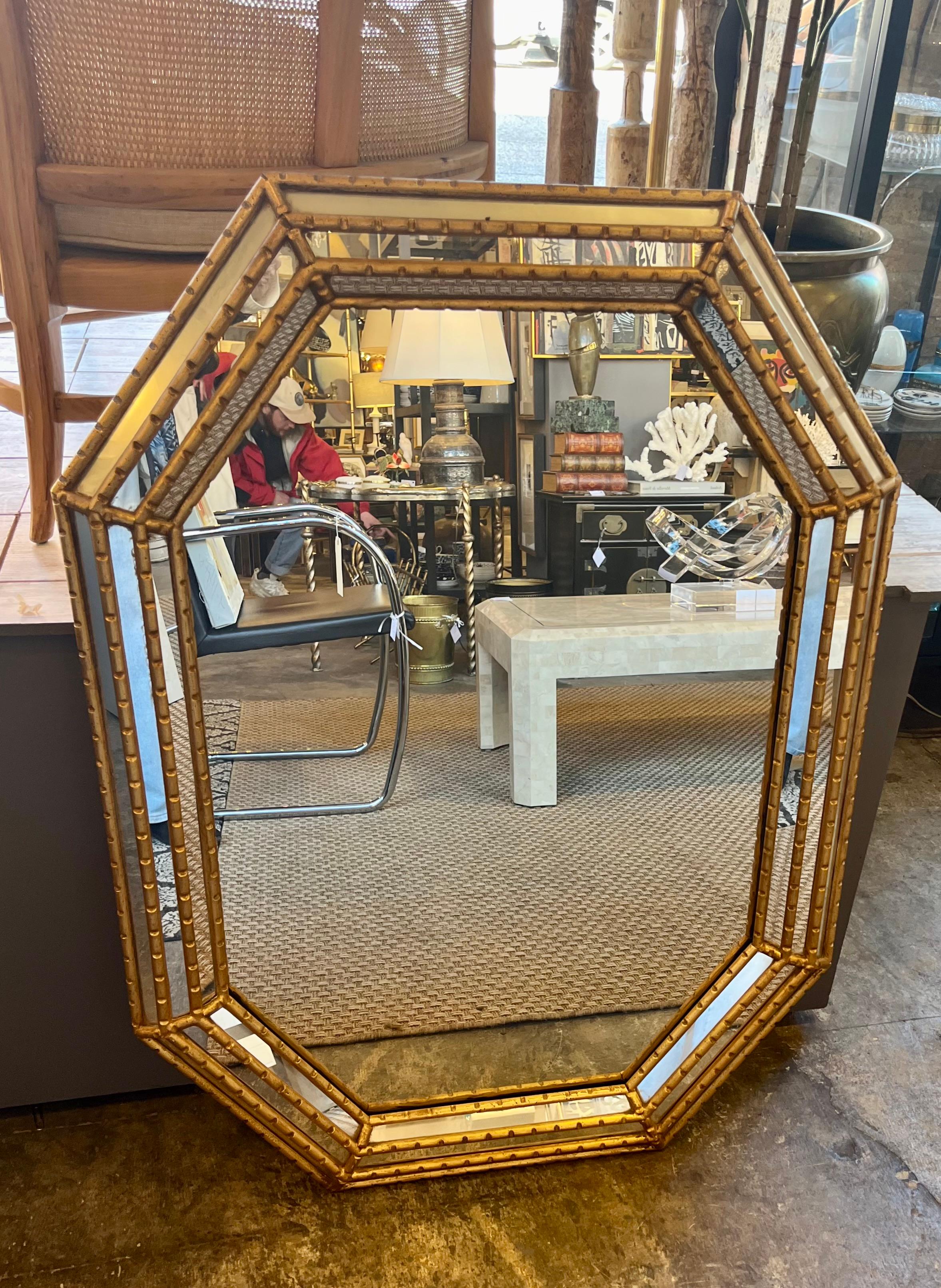 Hollywood Regency Faux Gilt Bamboo Mirror For Sale 4