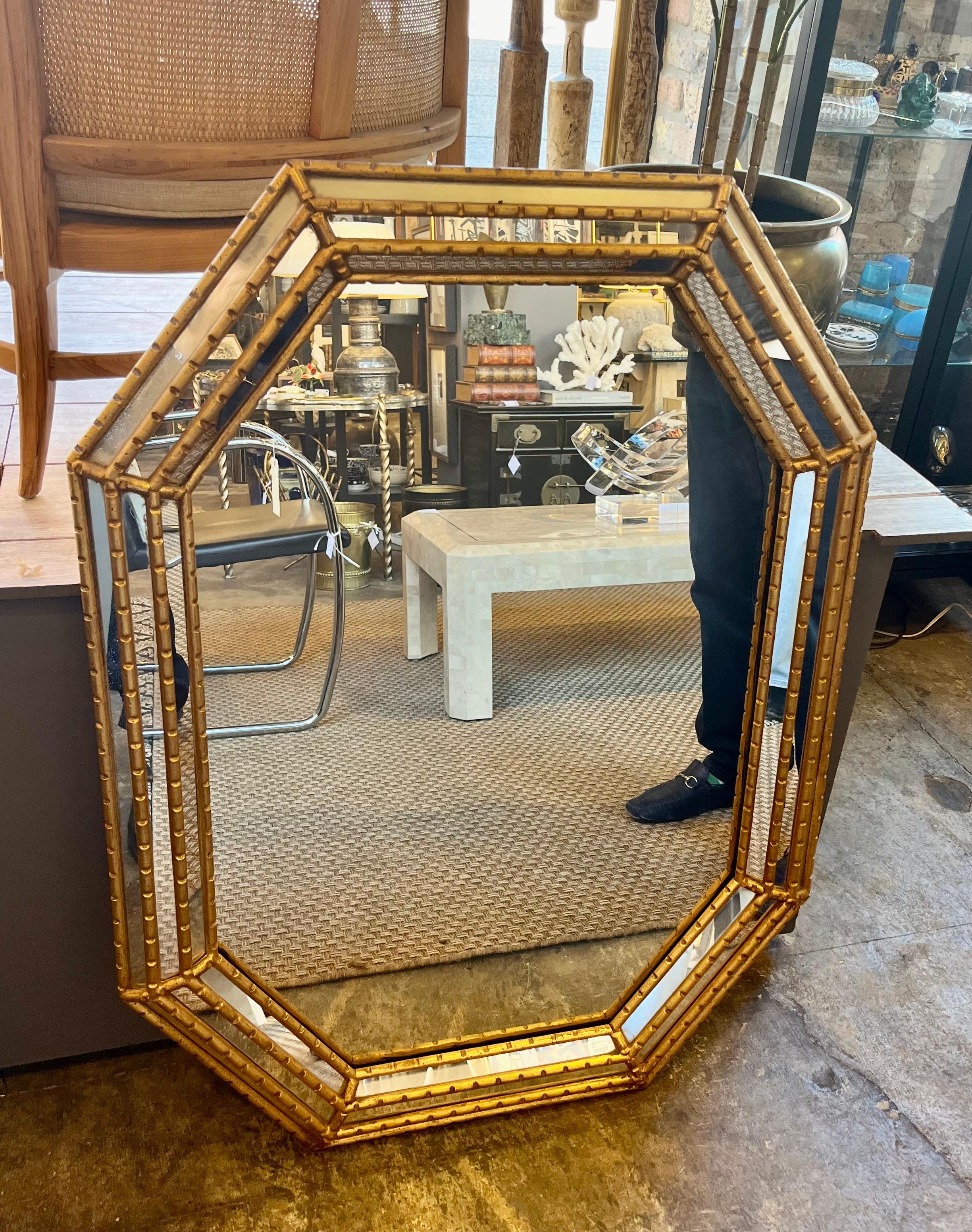 Hollywood Regency Faux Gilt Bamboo Mirror In Good Condition For Sale In Chicago, IL
