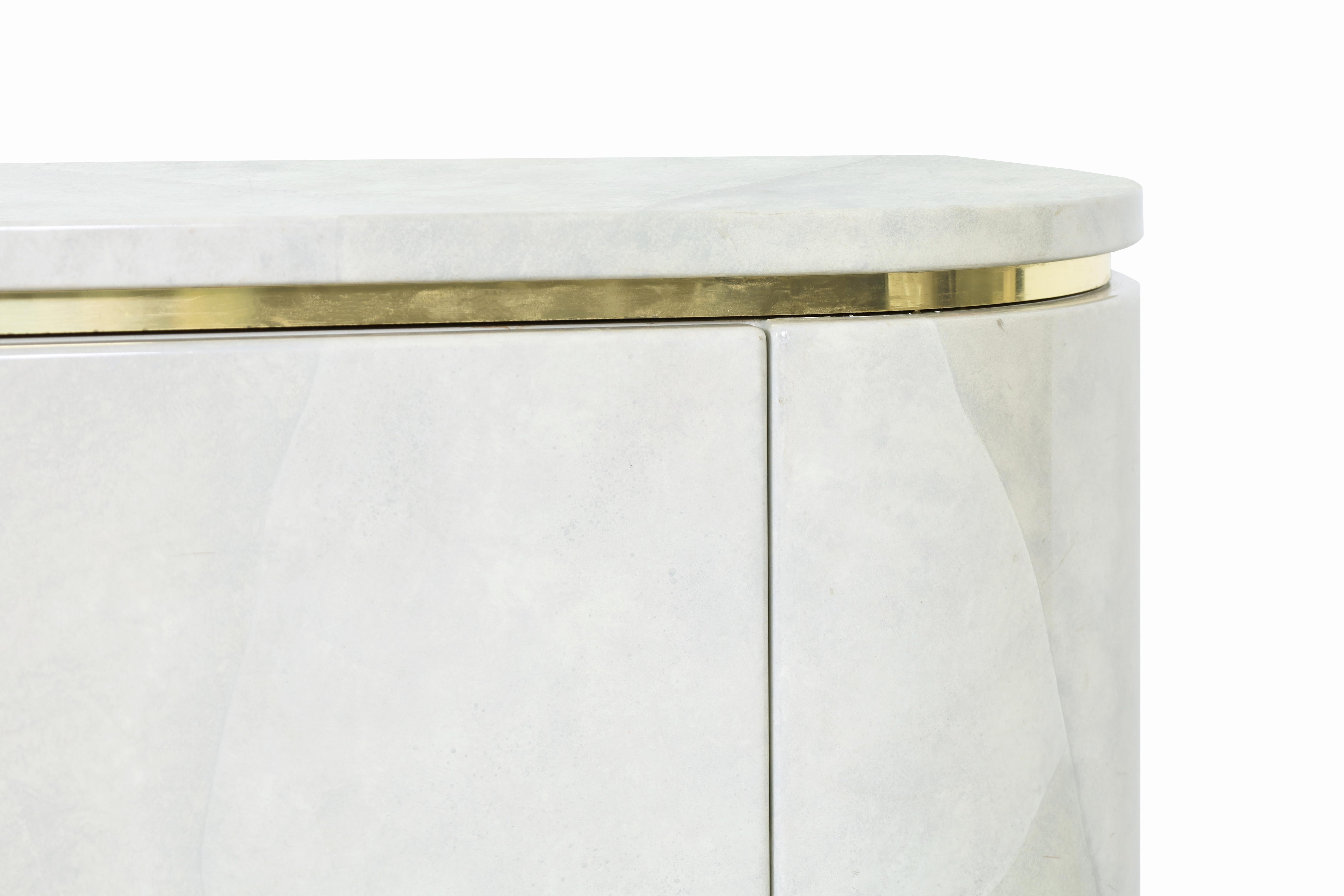 Hollywood Regency Faux Goatskin and Brass Sideboard by Mastercraft 4