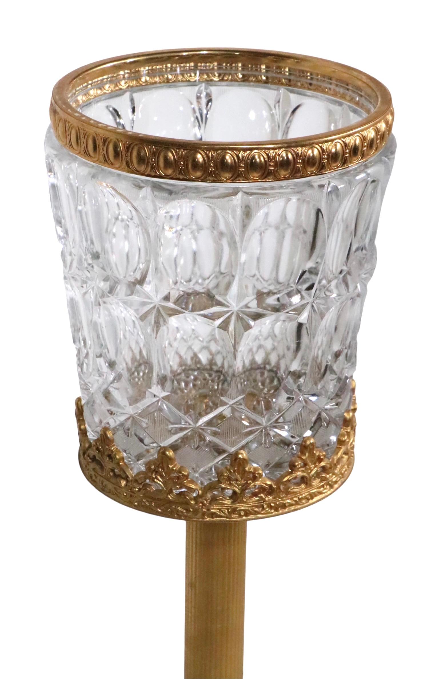 20th Century   Hollywood Regency Faux Gold Gilt Brass Glass Champagne Wine Cooler with Stand 
