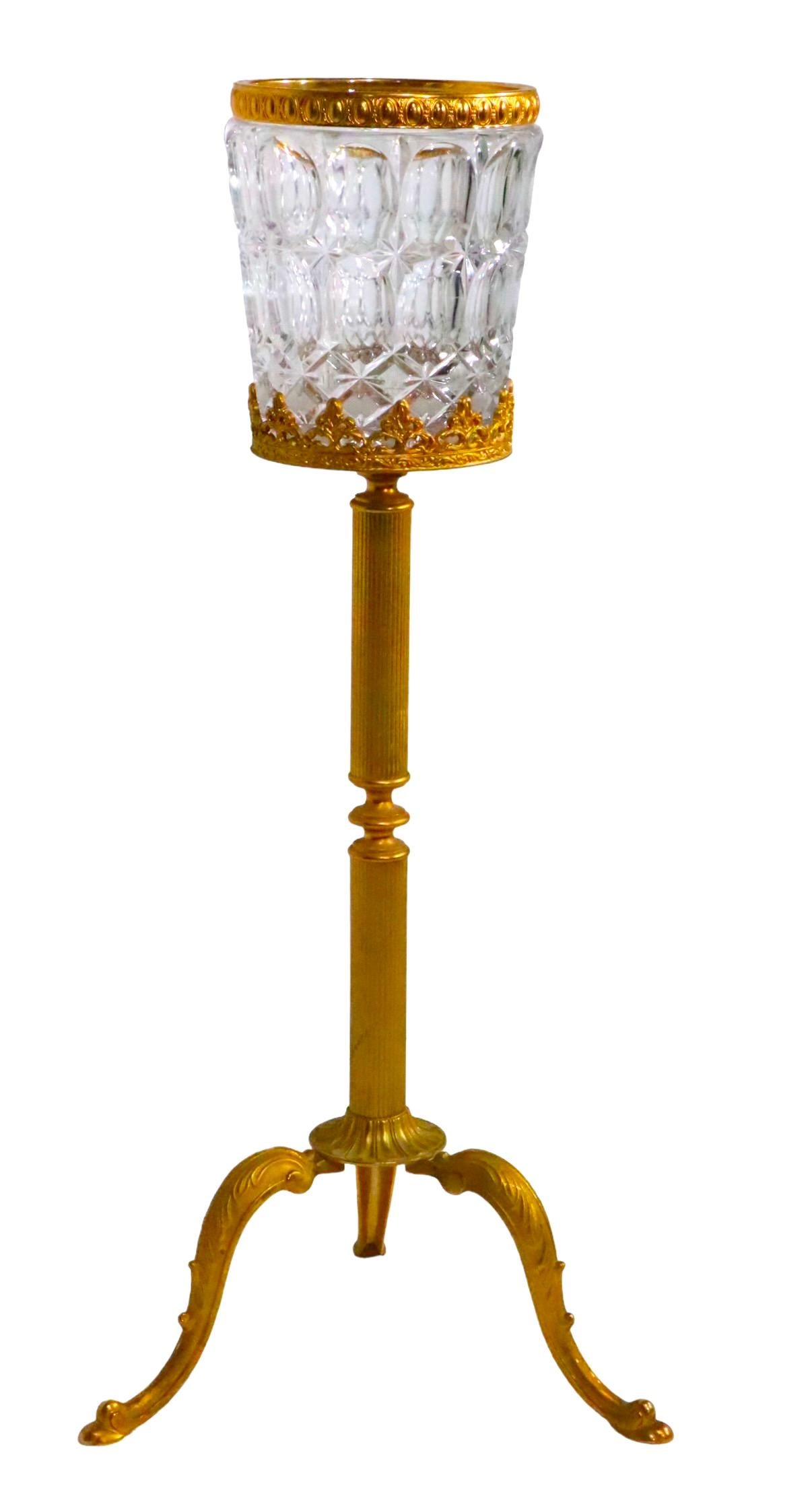   Hollywood Regency Faux Gold Gilt Brass Glass Champagne Wine Cooler with Stand  2