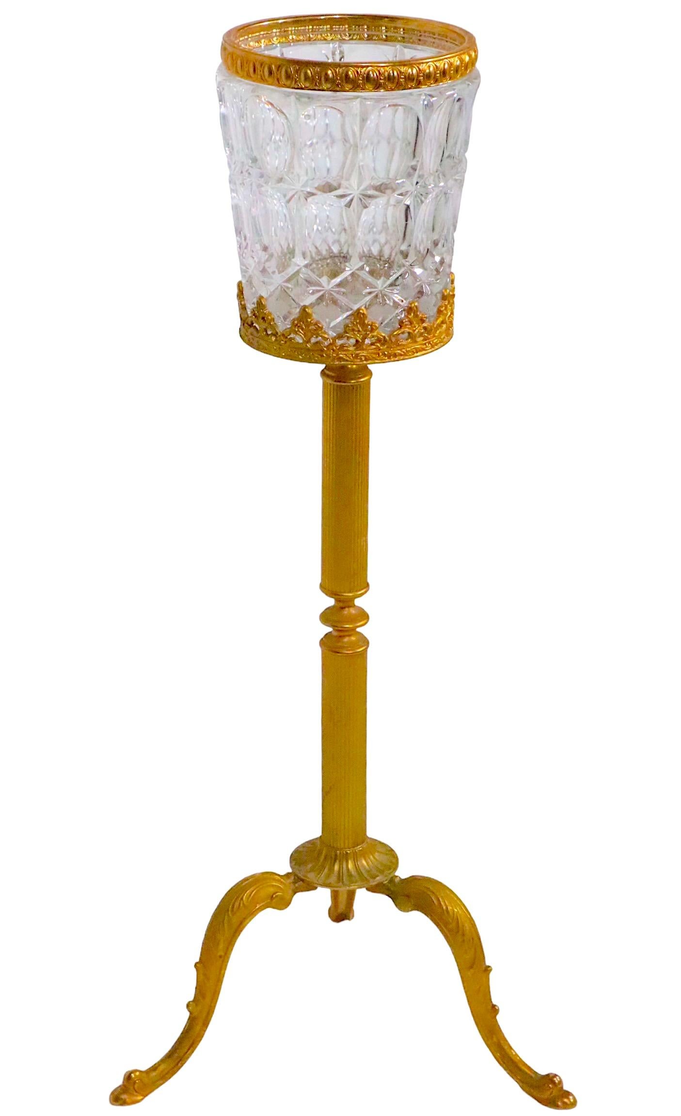   Hollywood Regency Faux Gold Gilt Brass Glass Champagne Wine Cooler with Stand  3