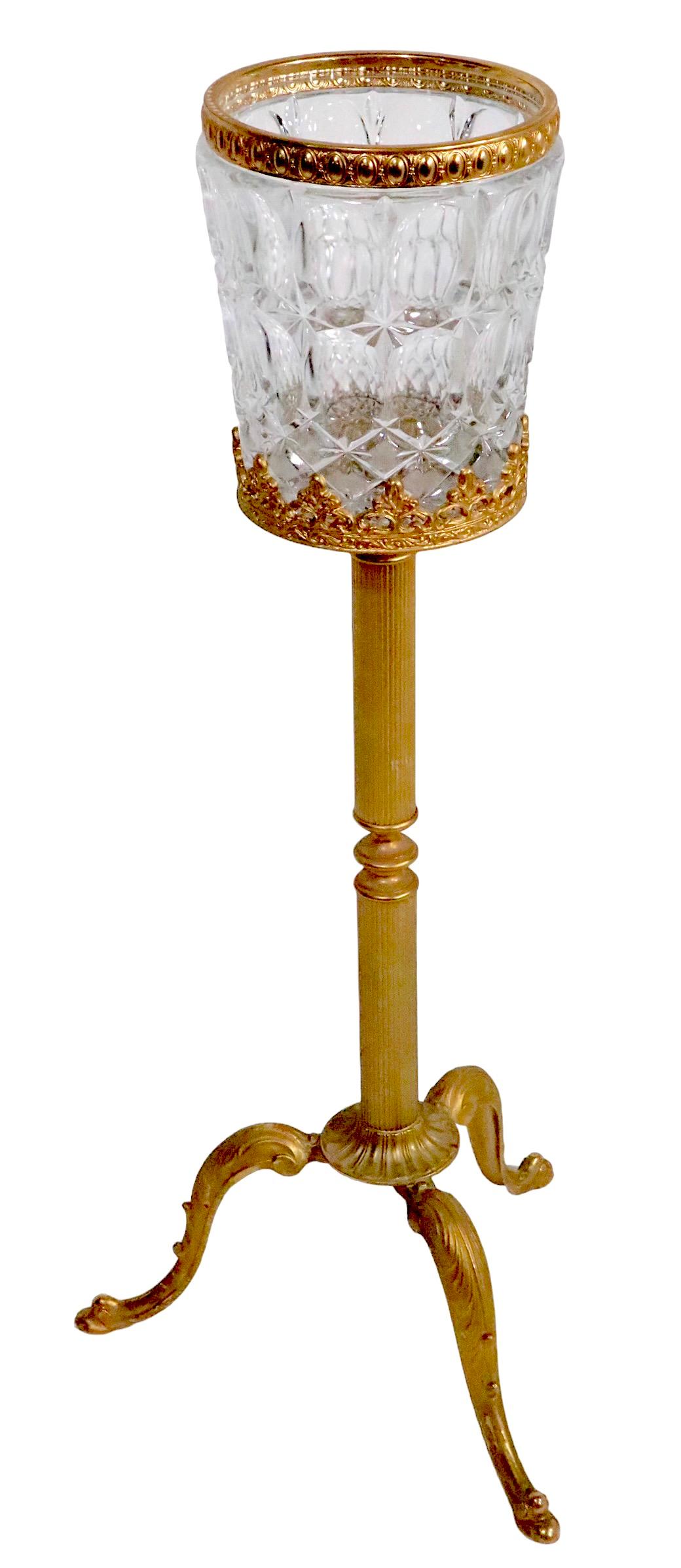 Hollywood Regency Faux Gold Gilt Brass Glass Champagne Wine Cooler with