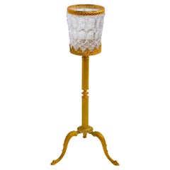 Hollywood Regency Faux Gold Gilt Brass Glass Champagne Wine Cooler con supporto