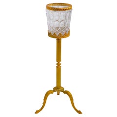   Glacière à vin à champagne en verre avec Stand Hollywood Regency Faux Gold Gilt Brass 