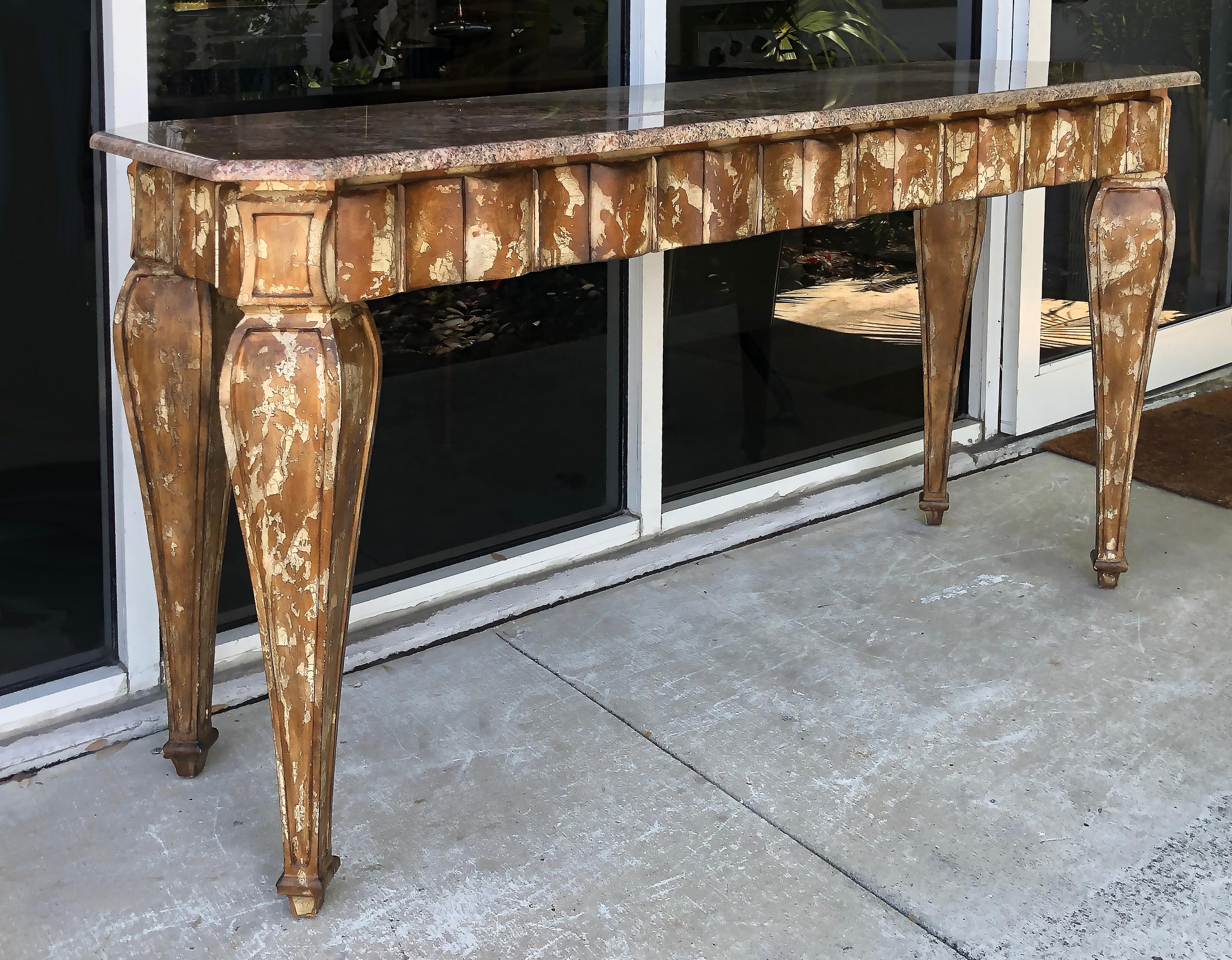 20th Century Hollywood Regency Faux Tortoise Marble Top Console For Sale