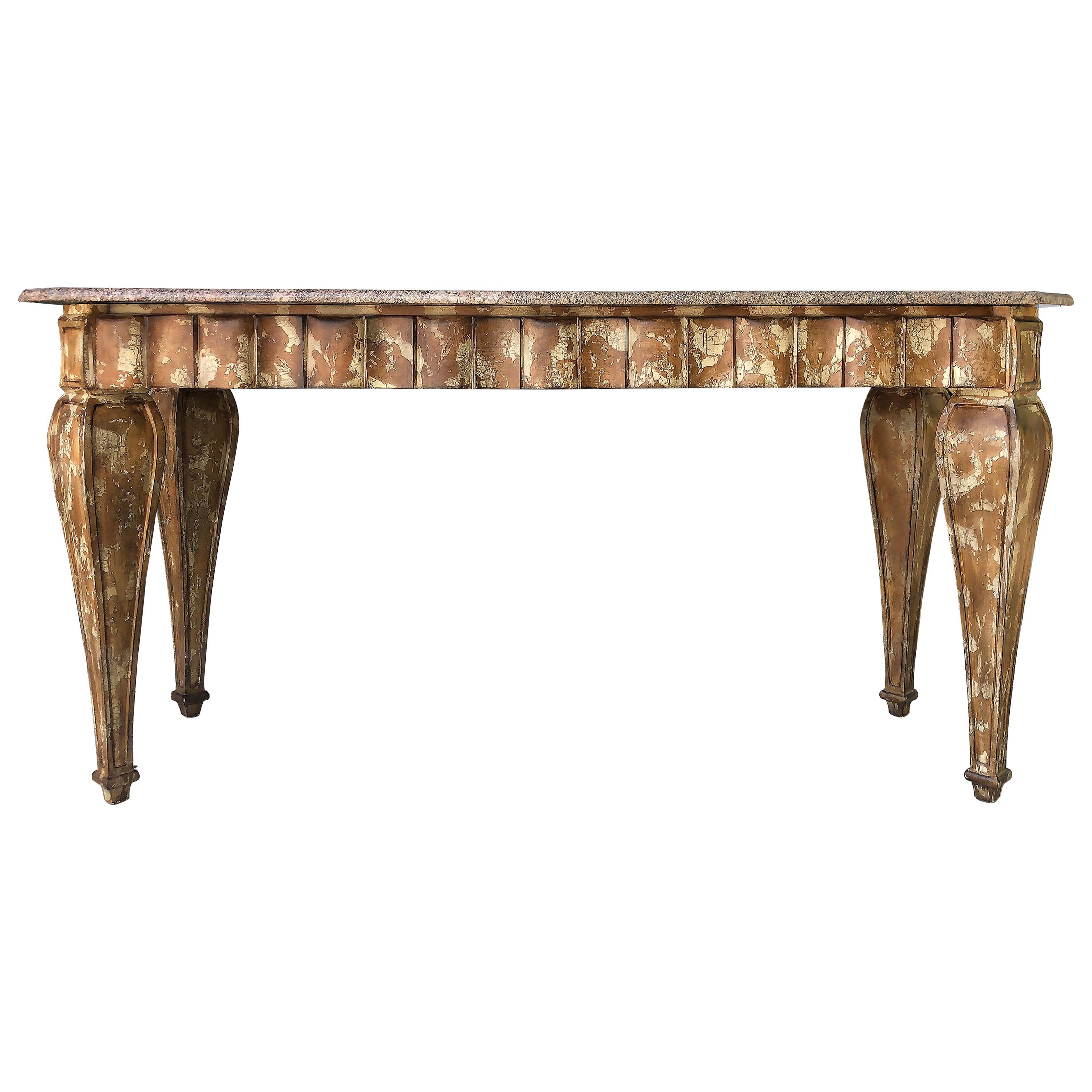 Hollywood Regency Faux Tortoise Marble Top Console