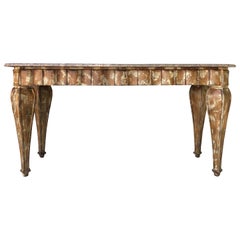 Retro Hollywood Regency Faux Tortoise Marble Top Console