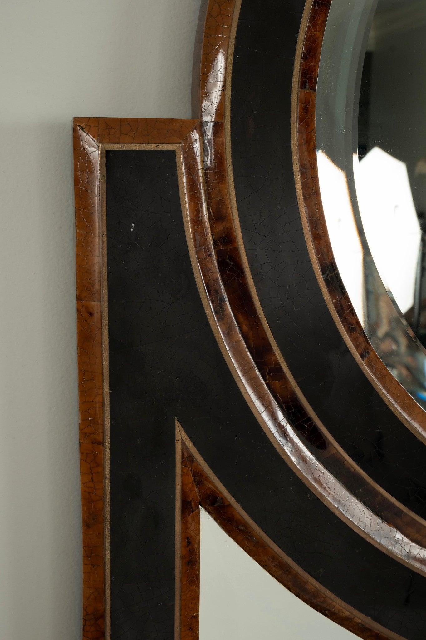 Hollywood Regency Faux Tortoise Penshell Mirror In Good Condition For Sale In Houston, TX
