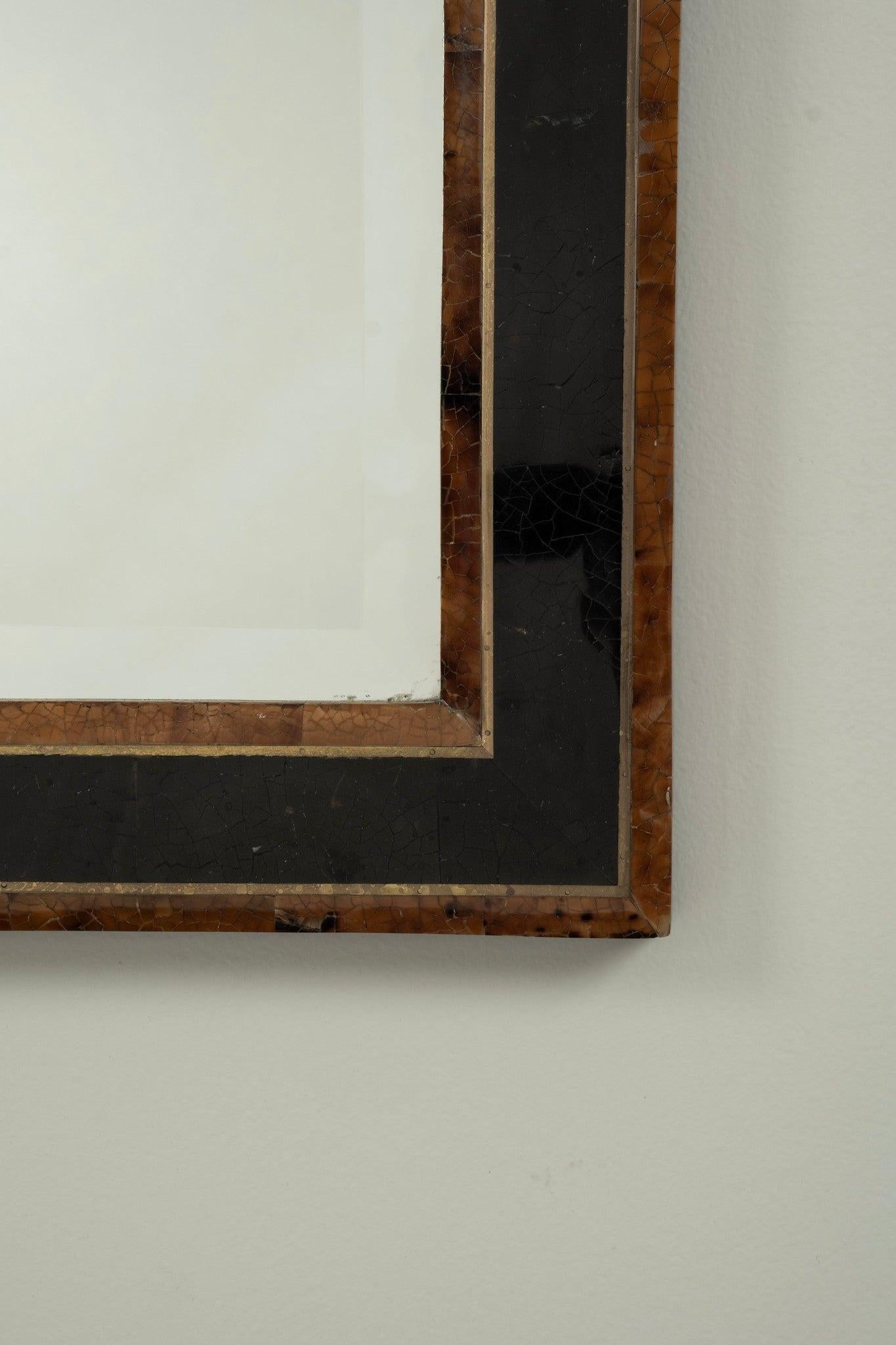 Lacquer Hollywood Regency Faux Tortoise Penshell Mirror For Sale