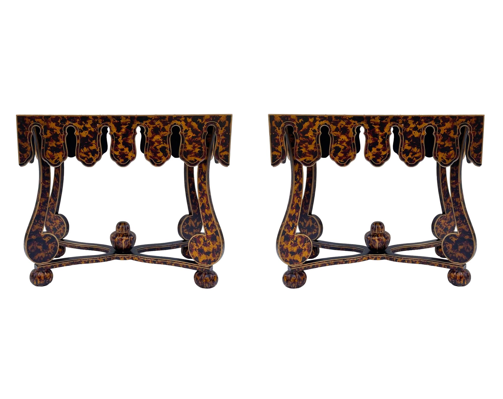 Hollywood Regency Faux Tortoise Shell End Tables or Oversized Night Stands  In Good Condition In Philadelphia, PA