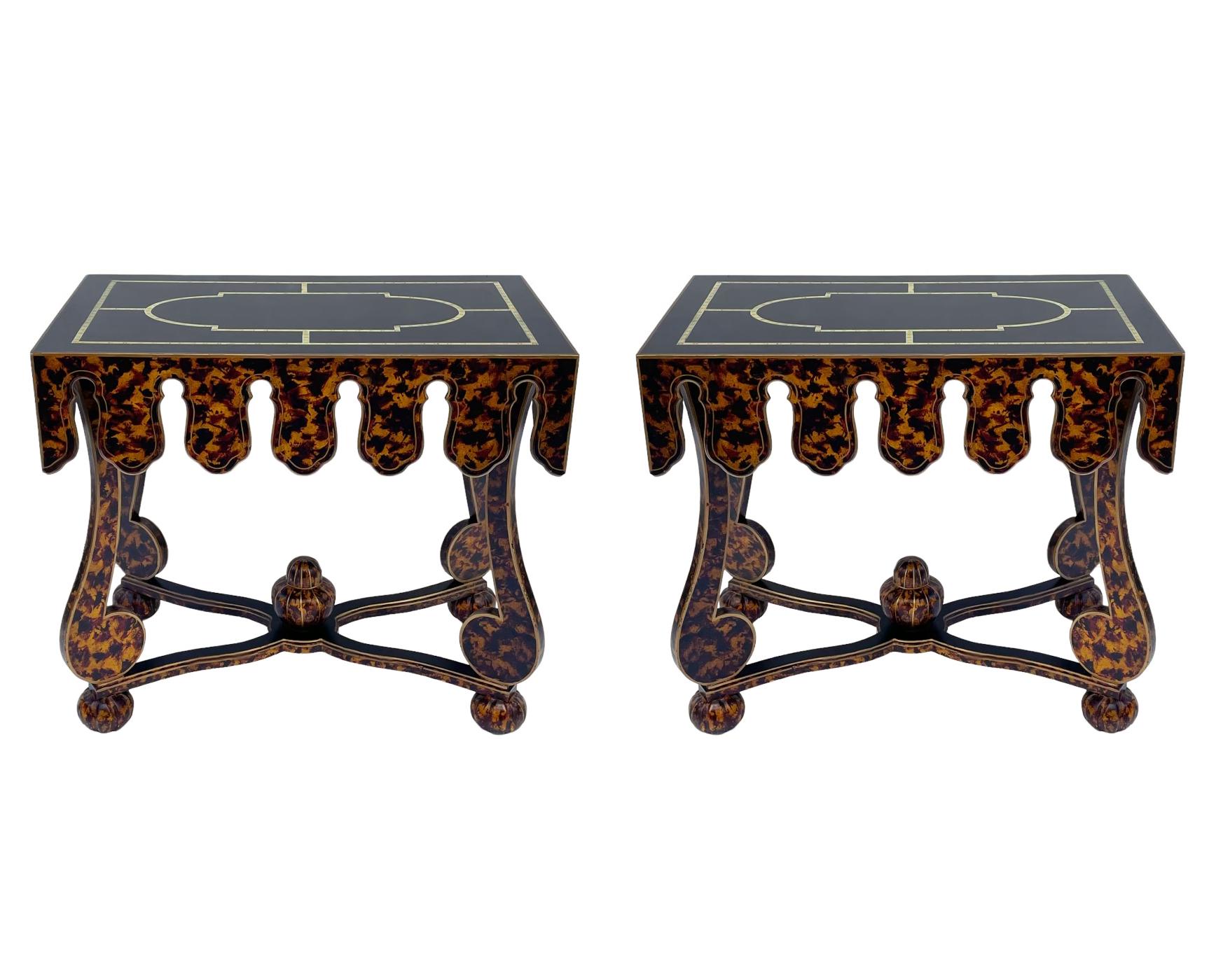 Wood Hollywood Regency Faux Tortoise Shell End Tables or Oversized Night Stands 