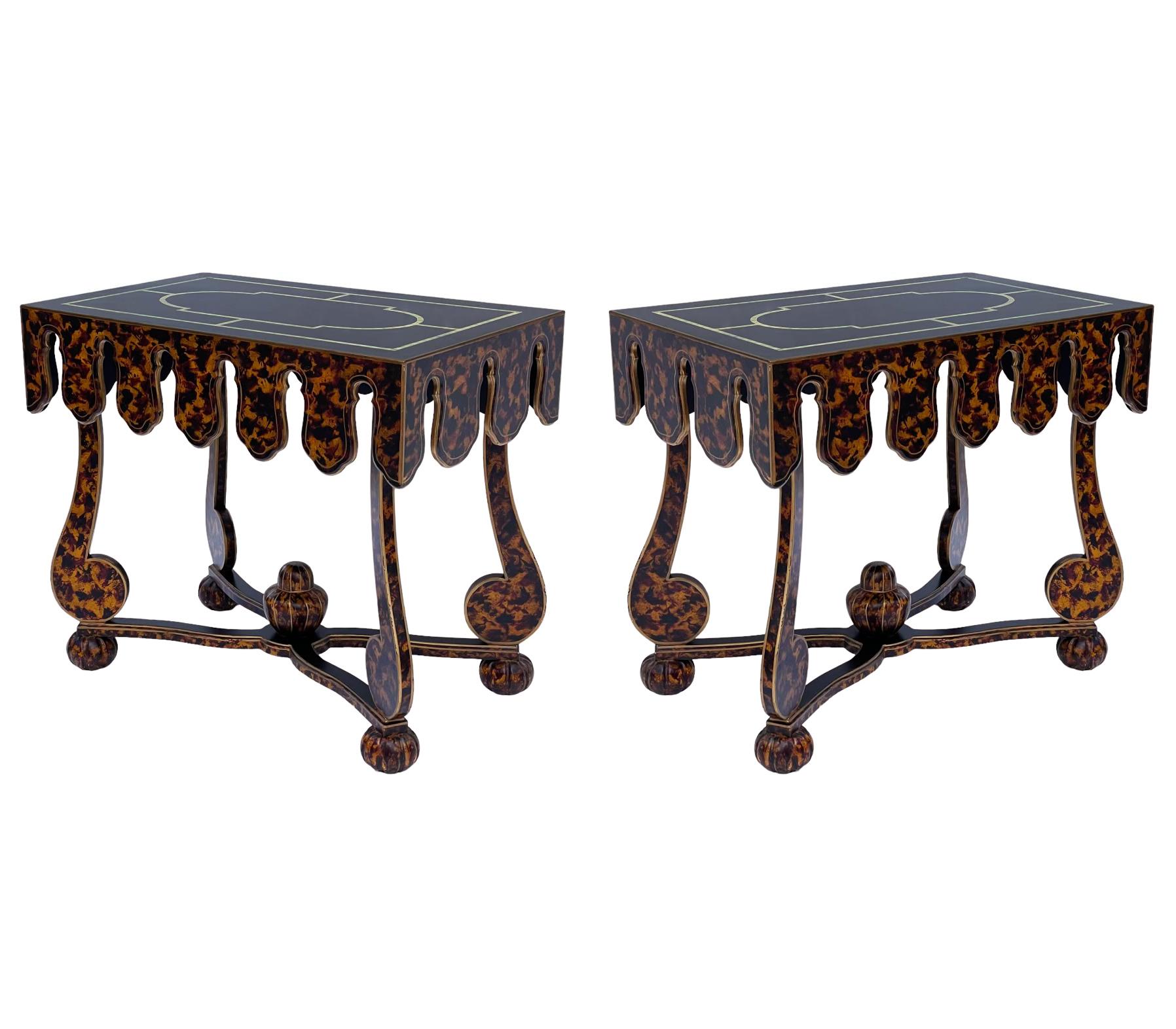Hollywood Regency Faux Tortoise Shell End Tables or Oversized Night Stands  2