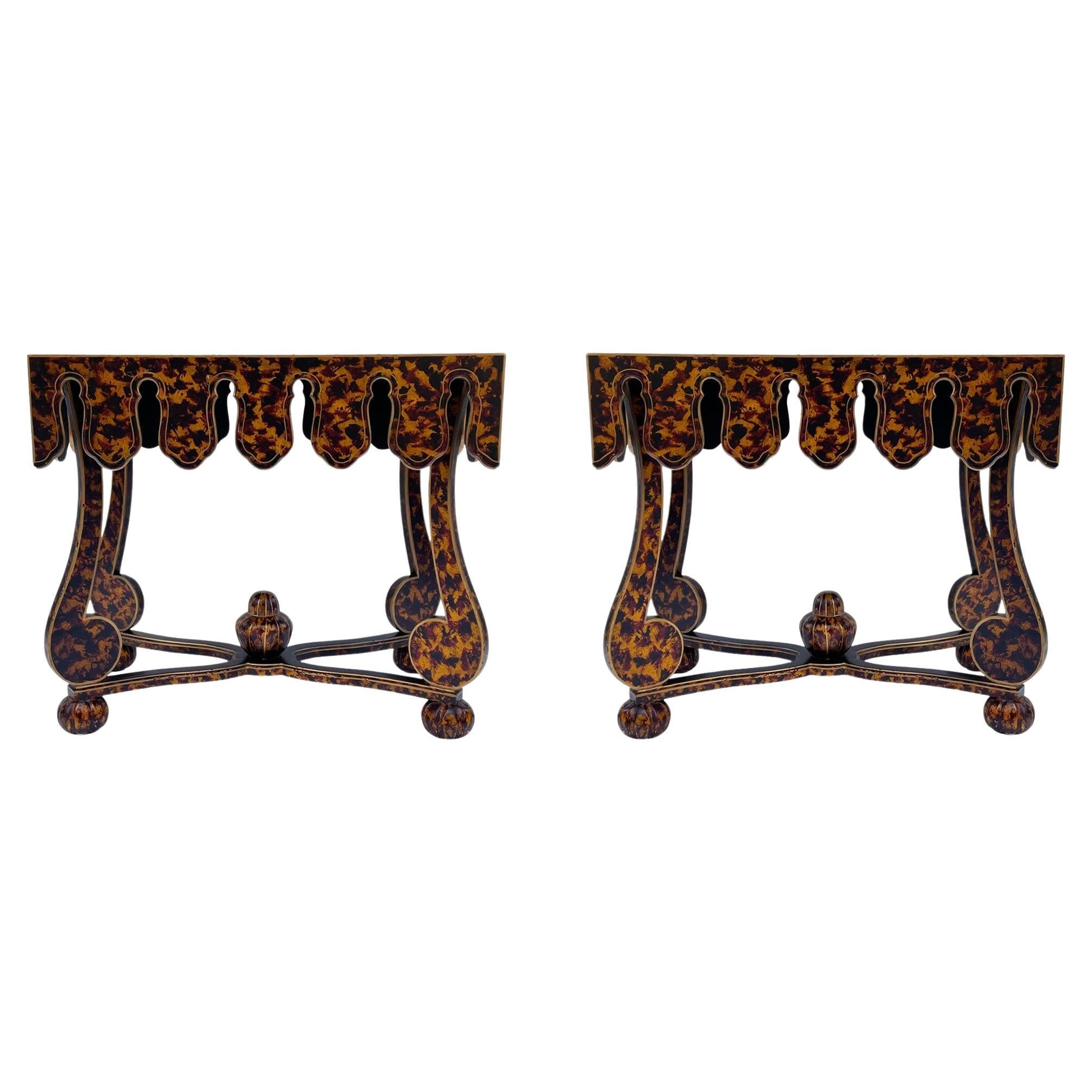 Hollywood Regency Faux Tortoise Shell End Tables or Oversized Night Stands 