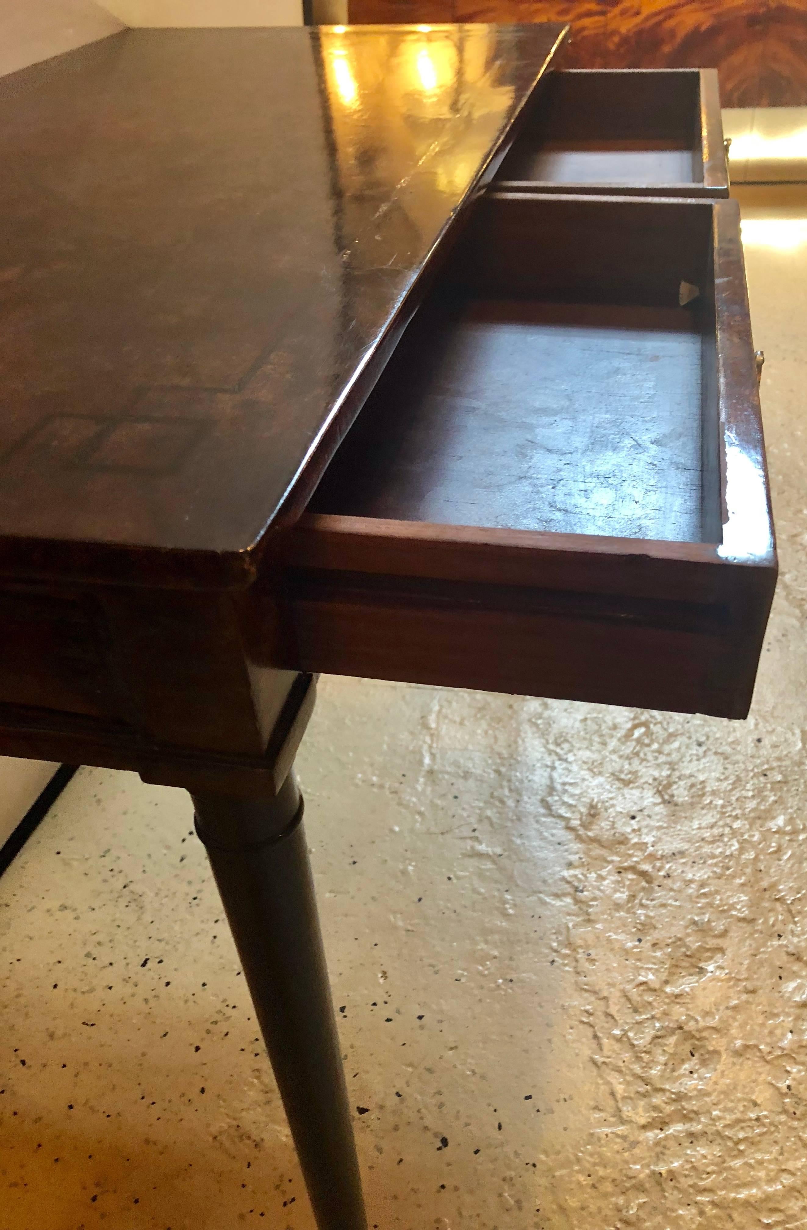 Hollywood Regency Faux Tortoise Two-Drawer Desk Having Greek Key Ebony Design 8
