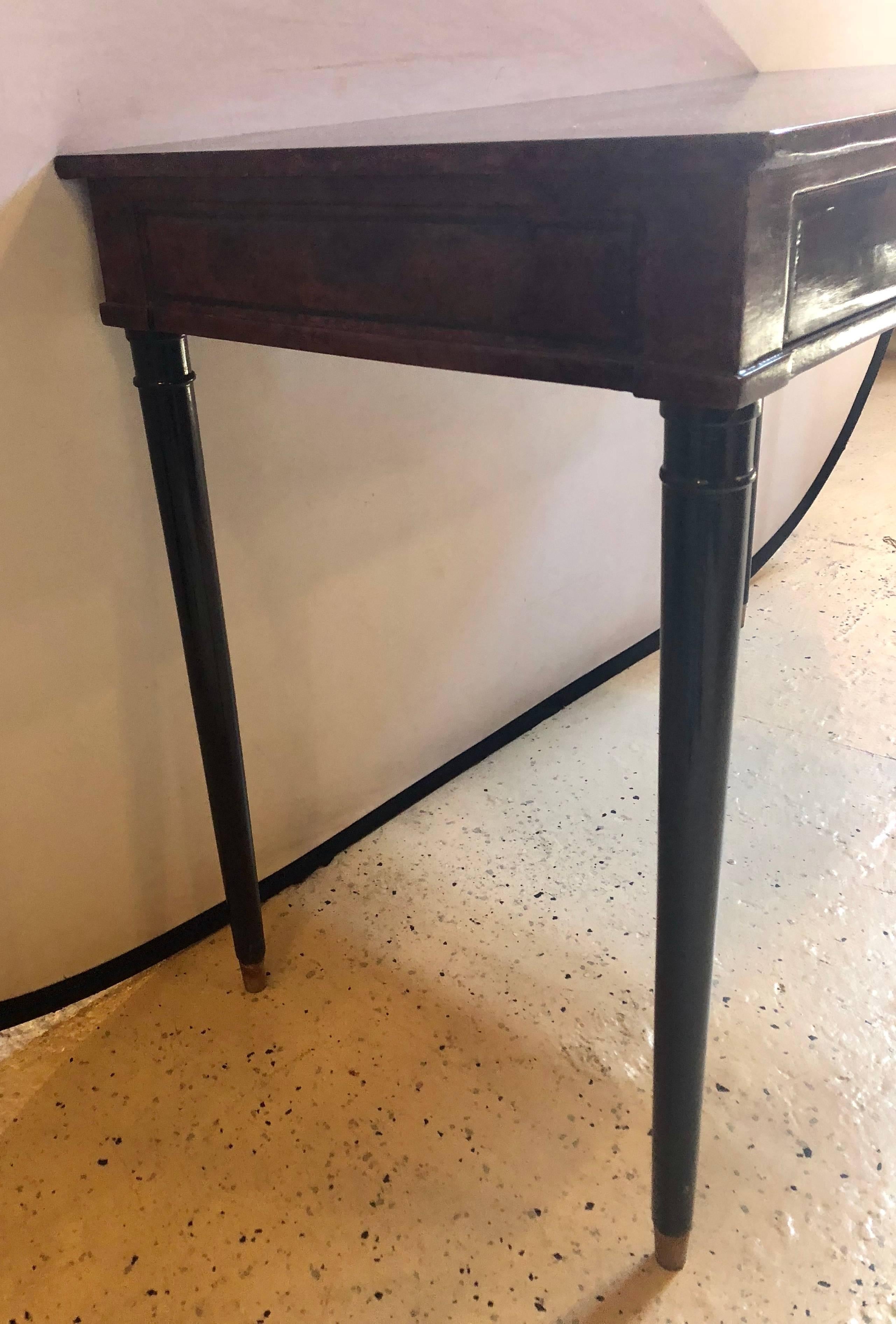 Hollywood Regency Faux Tortoise Two-Drawer Desk Having Greek Key Ebony Design 2