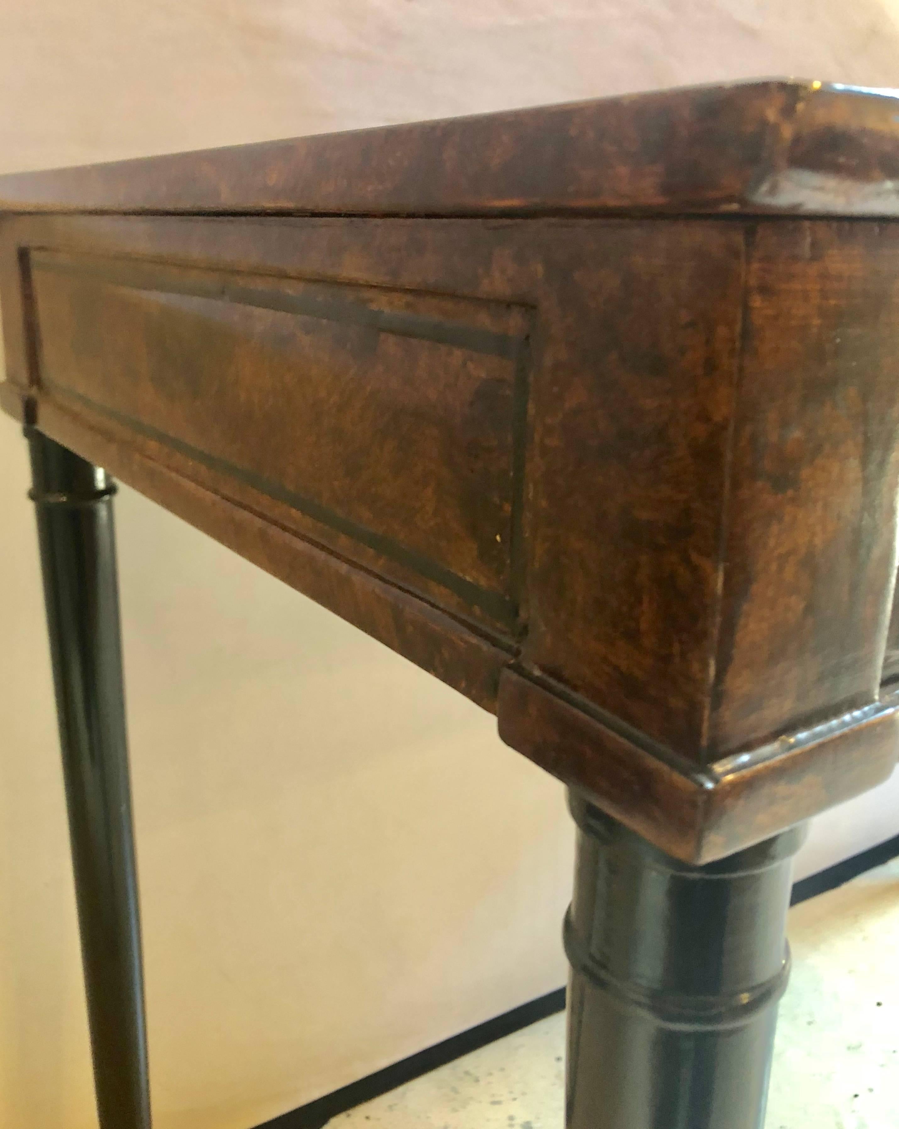 Hollywood Regency Faux Tortoise Two-Drawer Desk Having Greek Key Ebony Design 4