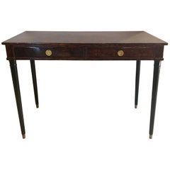 Hollywood Regency Faux Tortoise Two-Drawer Desk Having Greek Key Ebony Design
