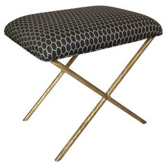 Hollywood Regency Faux Tree Bark X-Base Stool Bench or Ottoman
