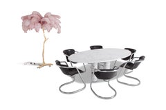 Hollywood Regency Feather Palm Tree Floor Lamp in Gold and Pink