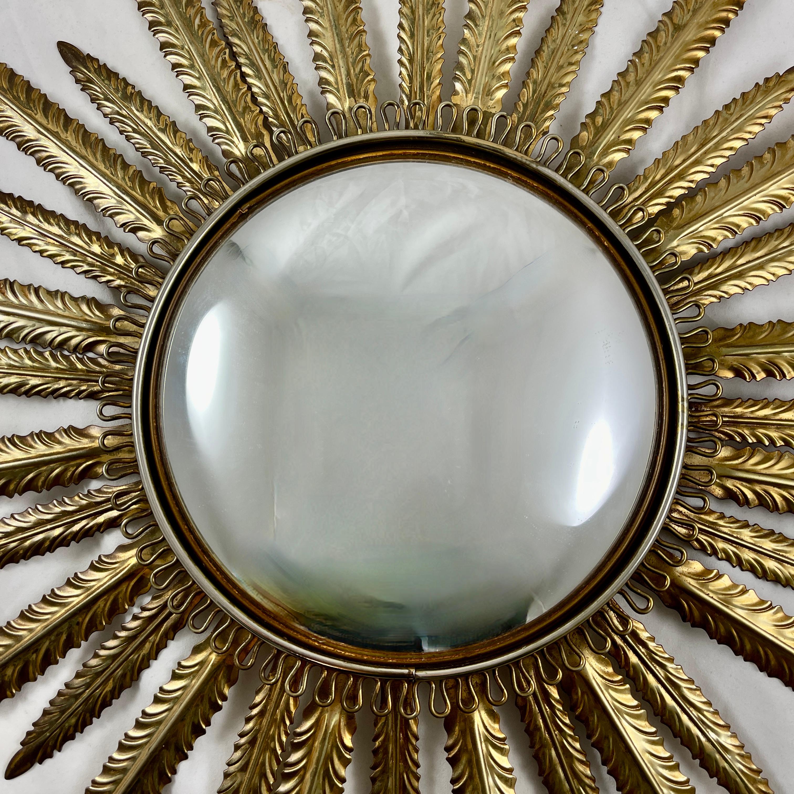 20th Century Hollywood Regency Feather Ray Metal Sunburst Mirror For Sale